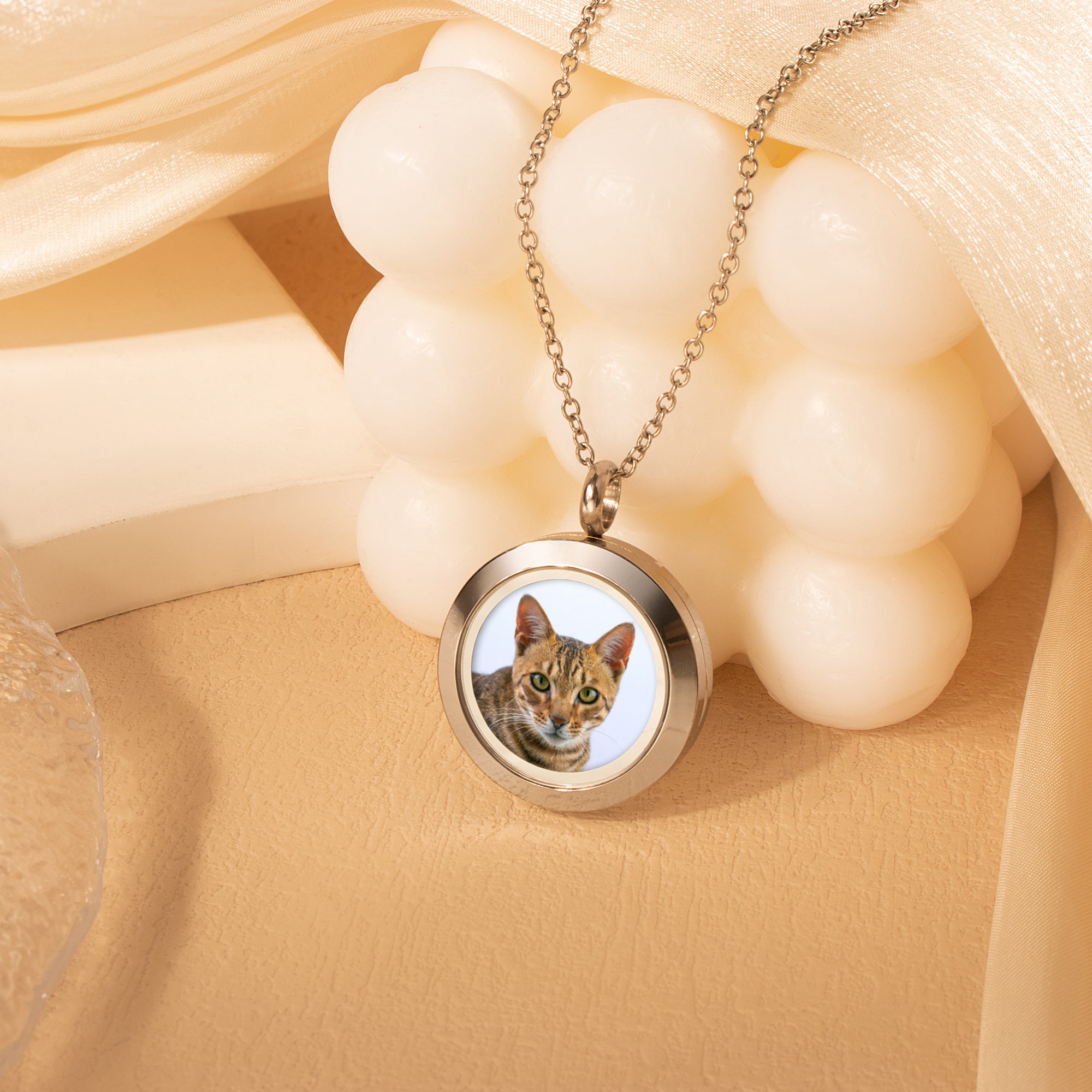 Glass Round Photo Locket Pet Necklace