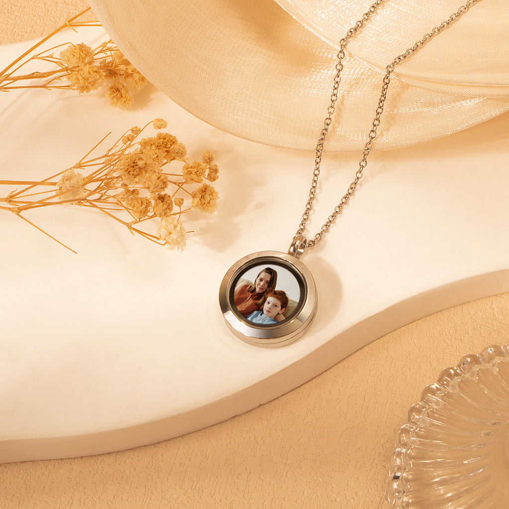 Glass Round Photo Locket Necklace