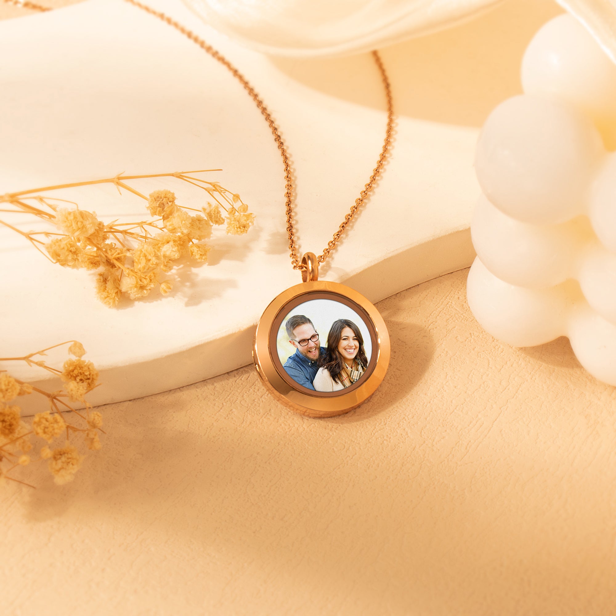 Glass Round Photo Locket Necklace