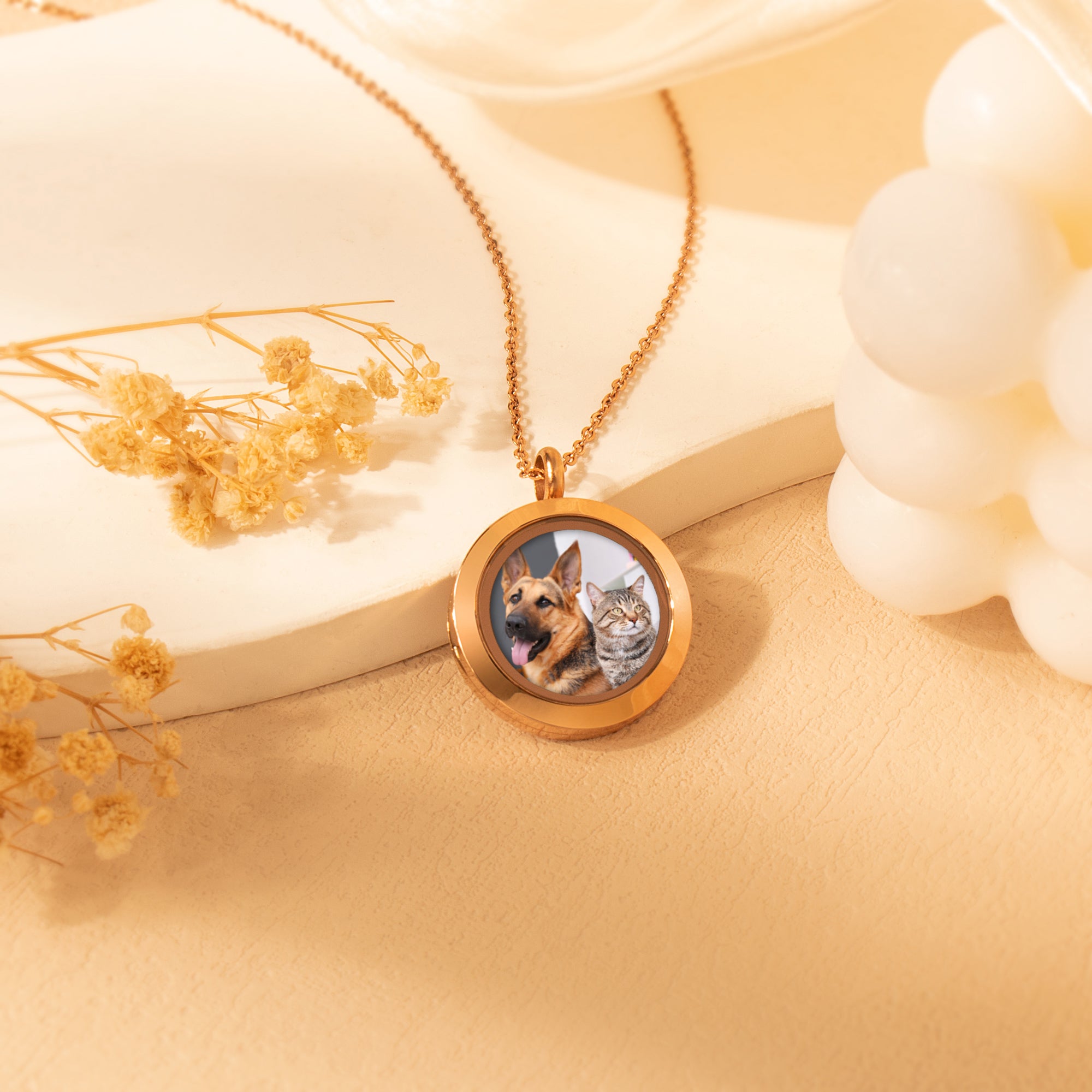 Glass Round Photo Locket Pet Necklace