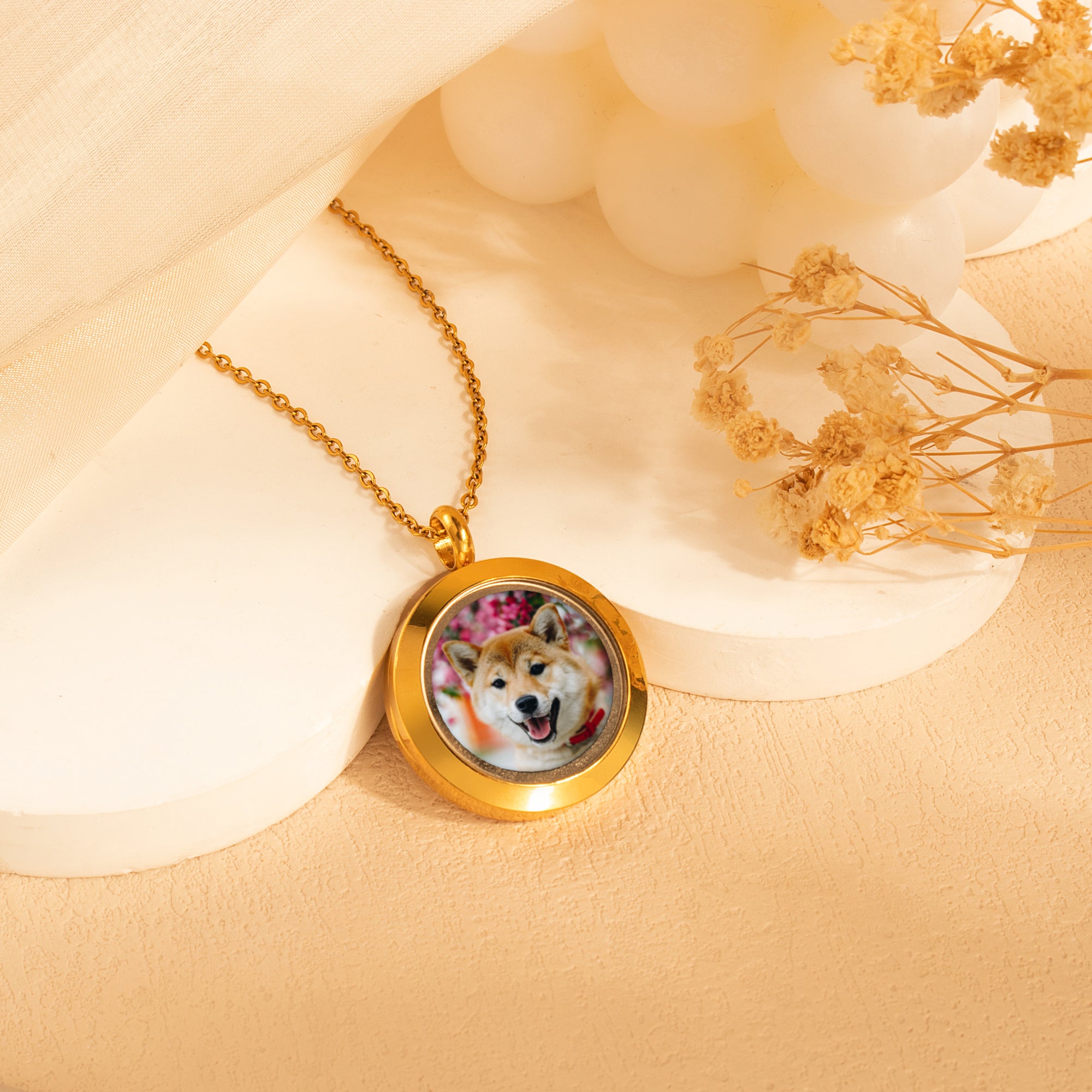 Glass Round Photo Locket Pet Necklace
