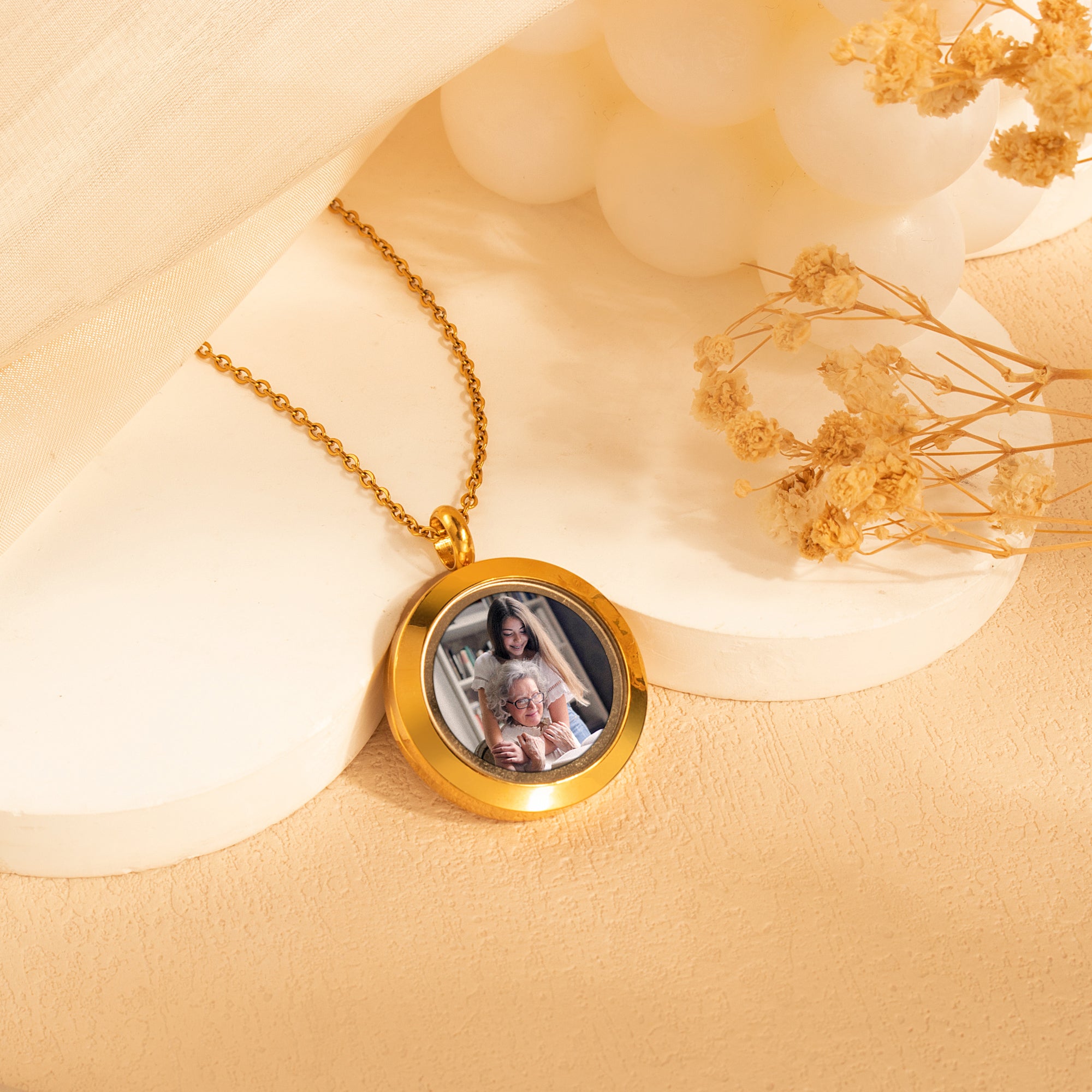 Glass Round Photo Locket Necklace