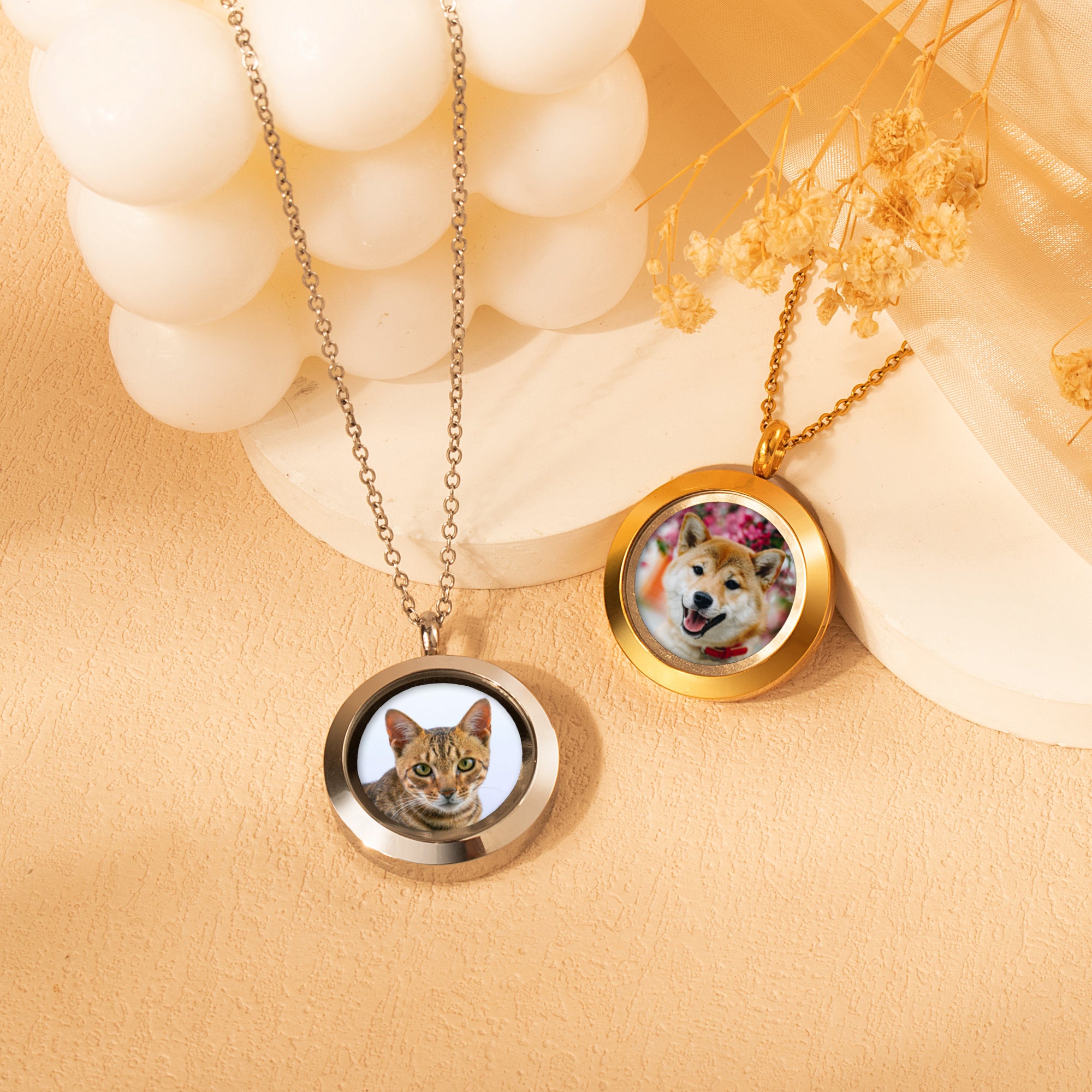 Glass Round Photo Locket Pet Necklace