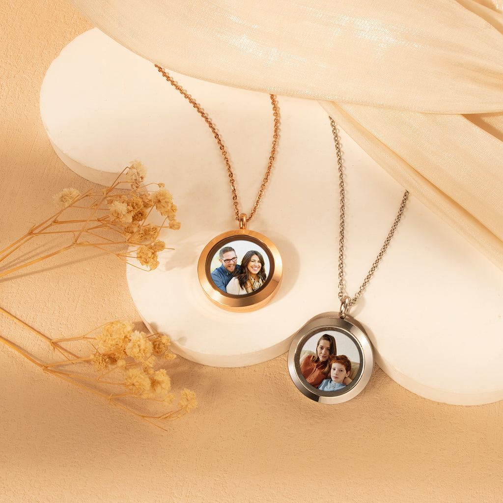 Glass Round Photo Locket Necklace