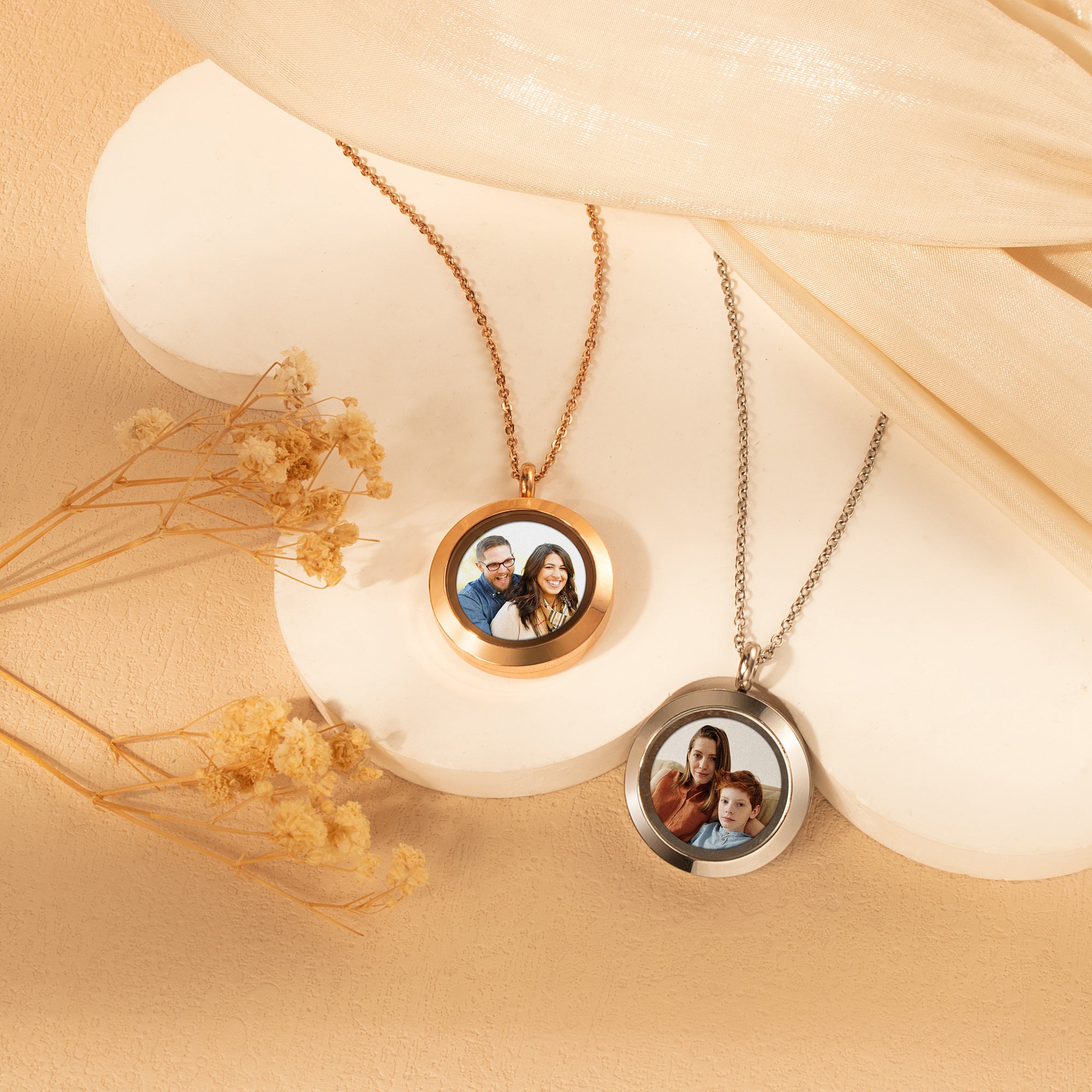 Glass Round Photo Locket Necklace