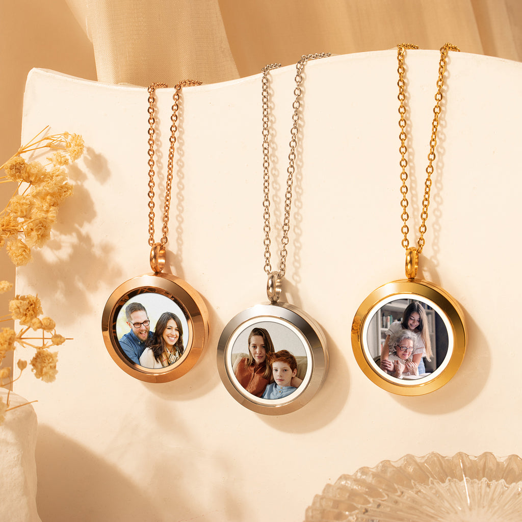 Glass Round Photo Locket Necklace