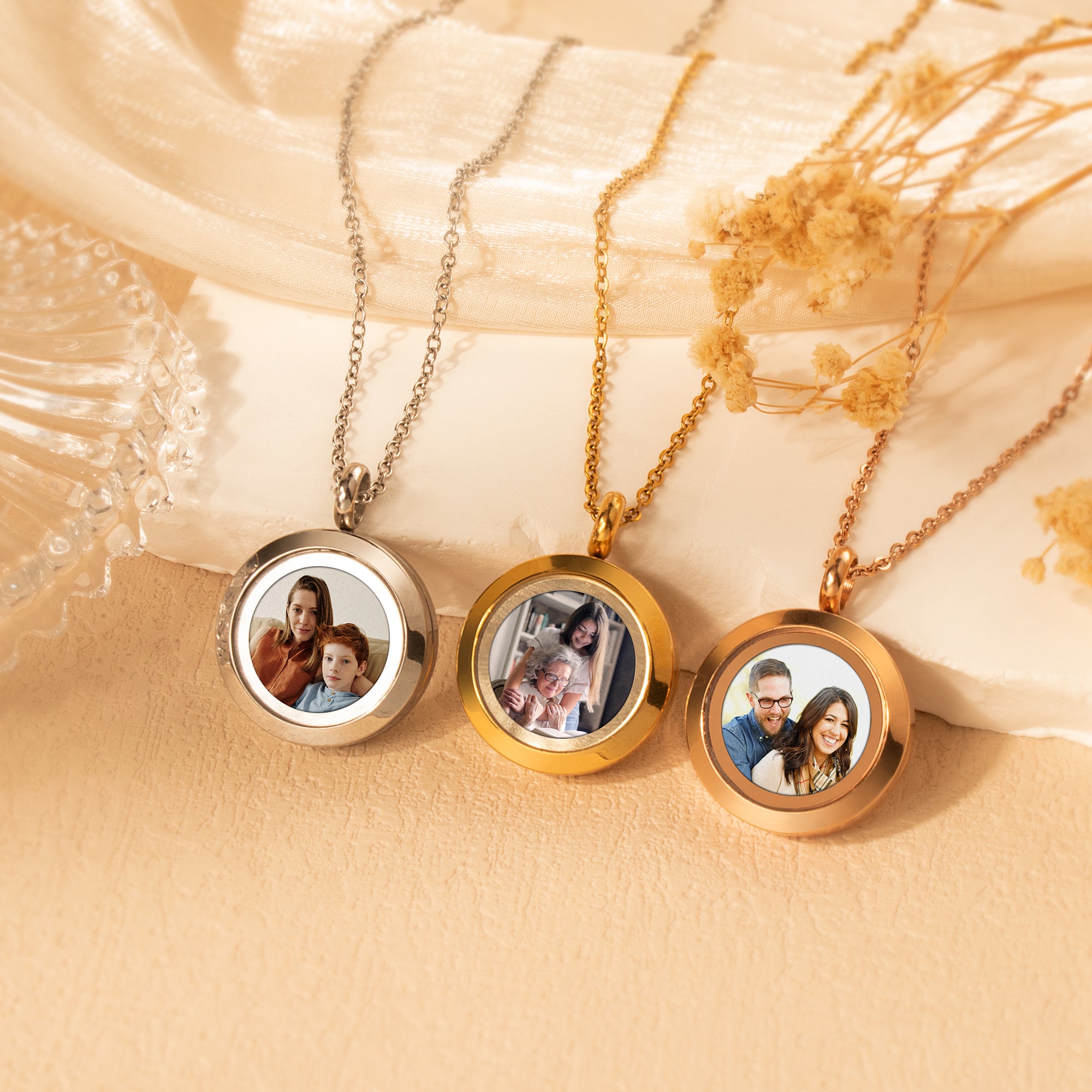 Glass Round Photo Locket Necklace