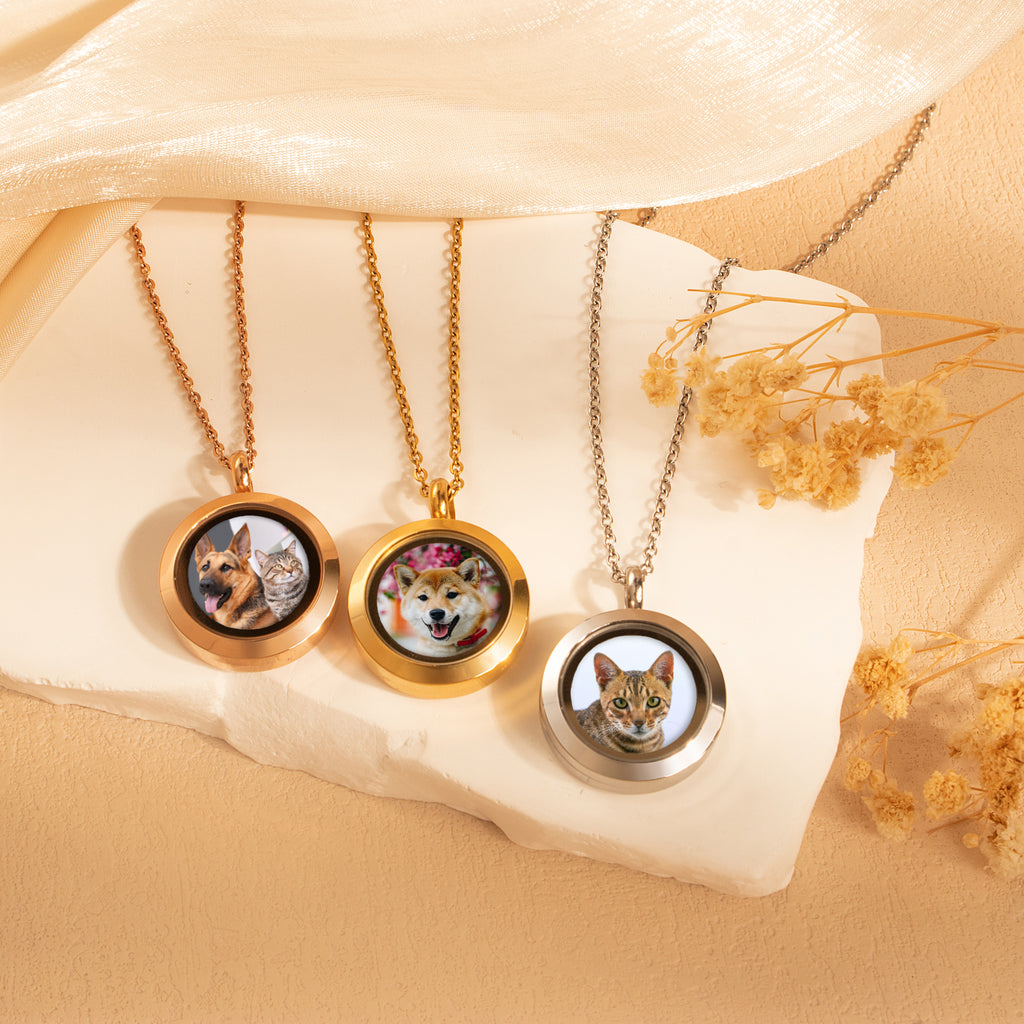 Glass Round Photo Locket Pet Necklace