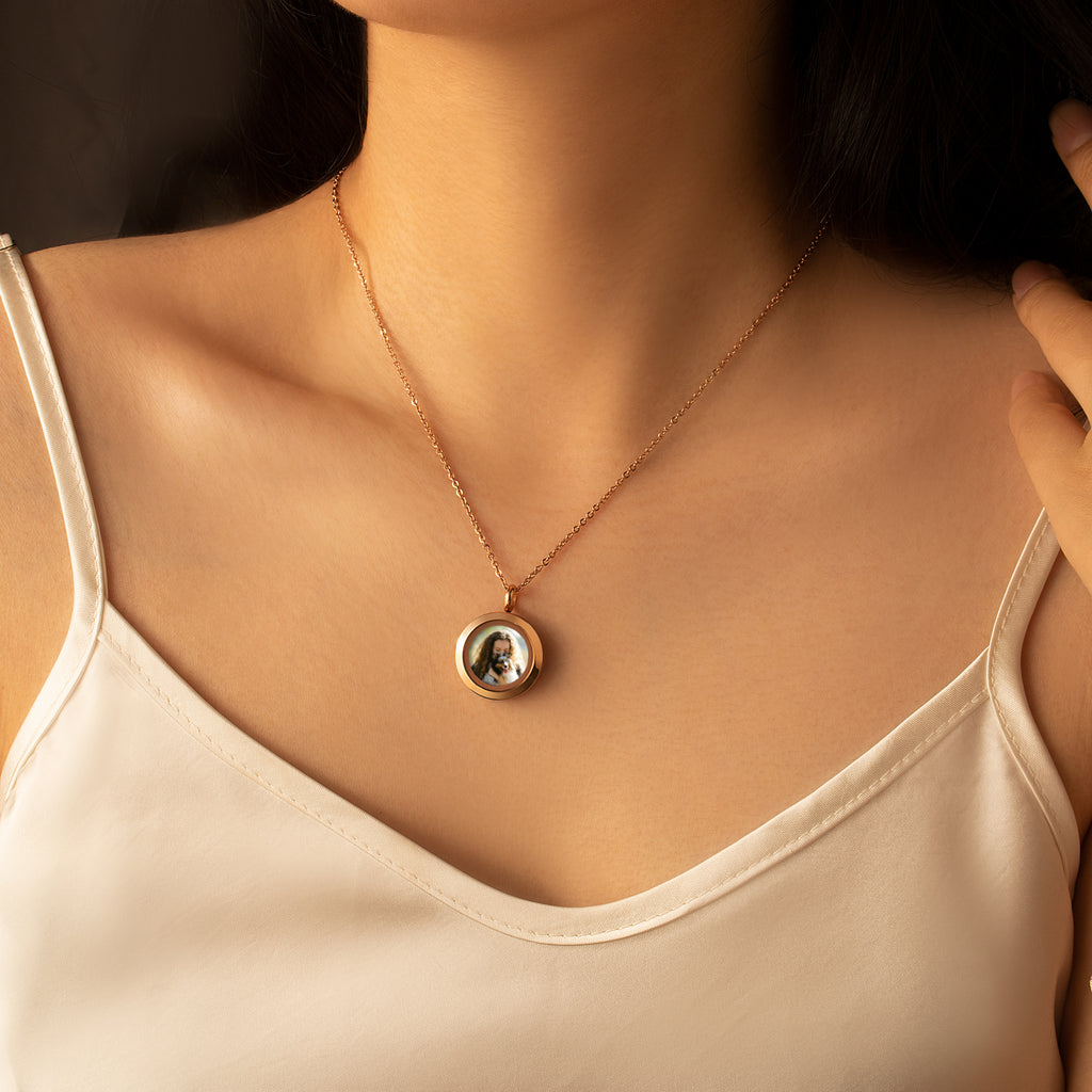 Glass Round Photo Locket Pet Necklace