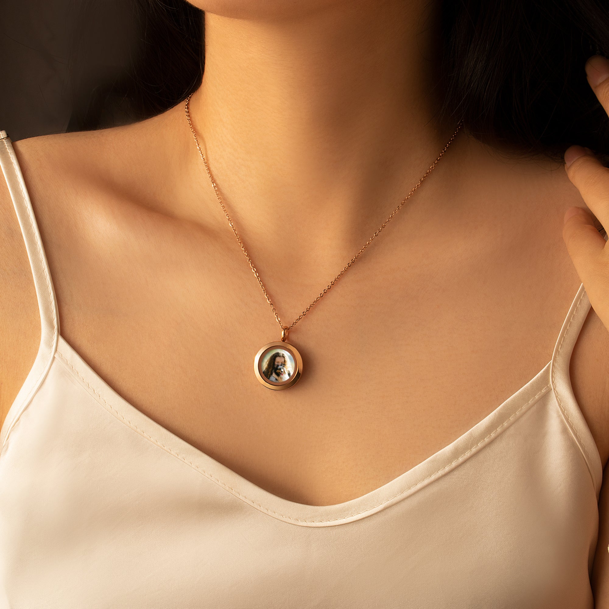 Glass Round Photo Locket Pet Necklace