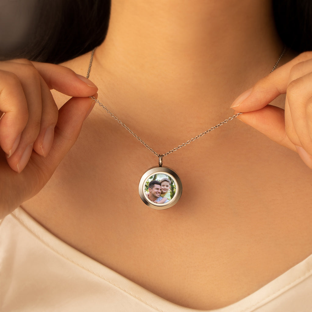 Glass Round Photo Locket Necklace