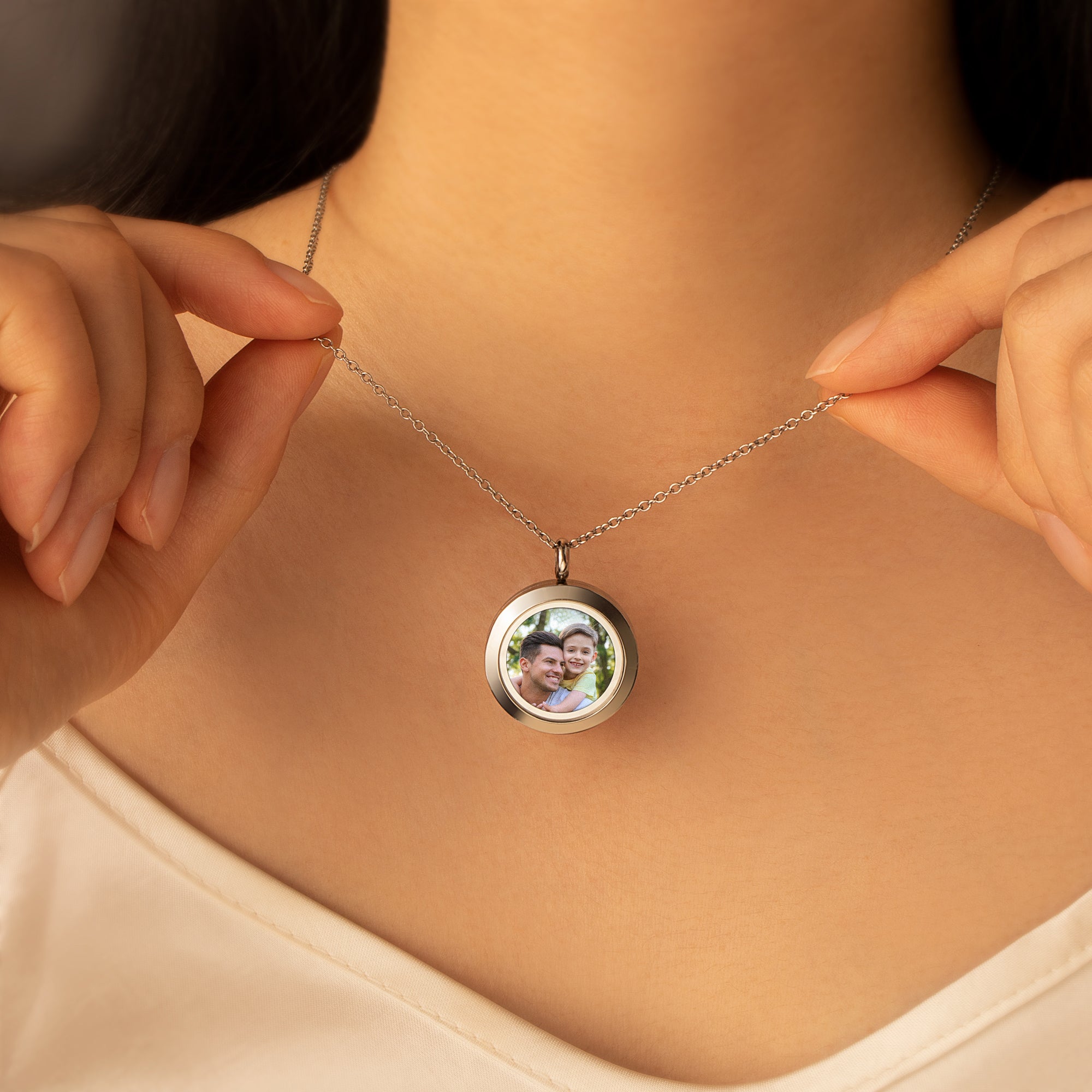 Glass Round Photo Locket Necklace