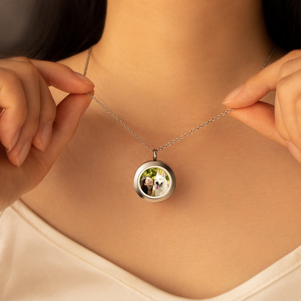 Glass Round Photo Locket Pet Necklace