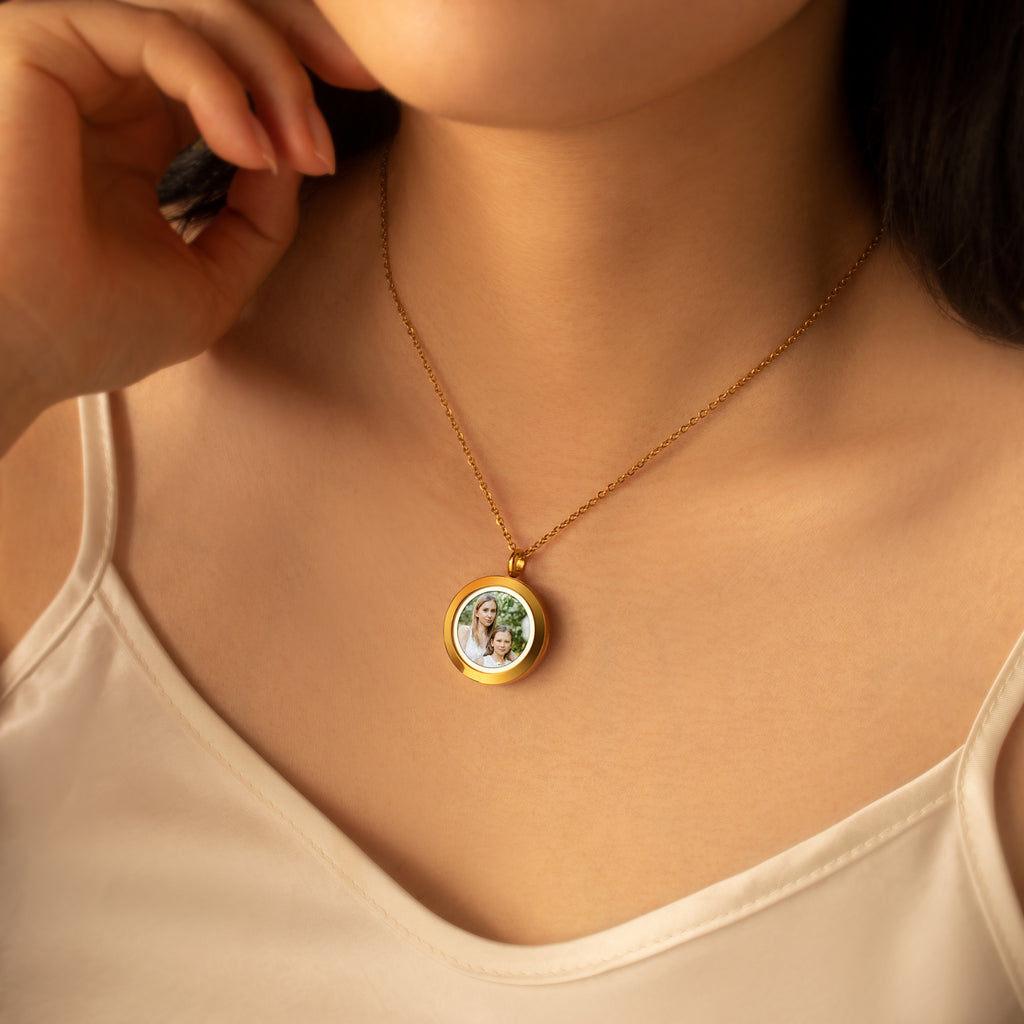 Glass Round Photo Locket Necklace