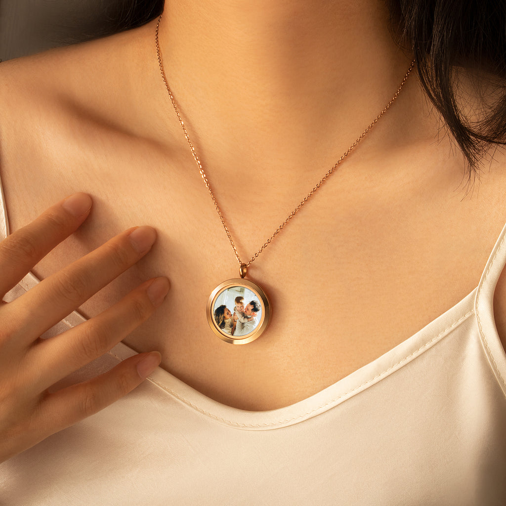 Glass Round Photo Locket Necklace
