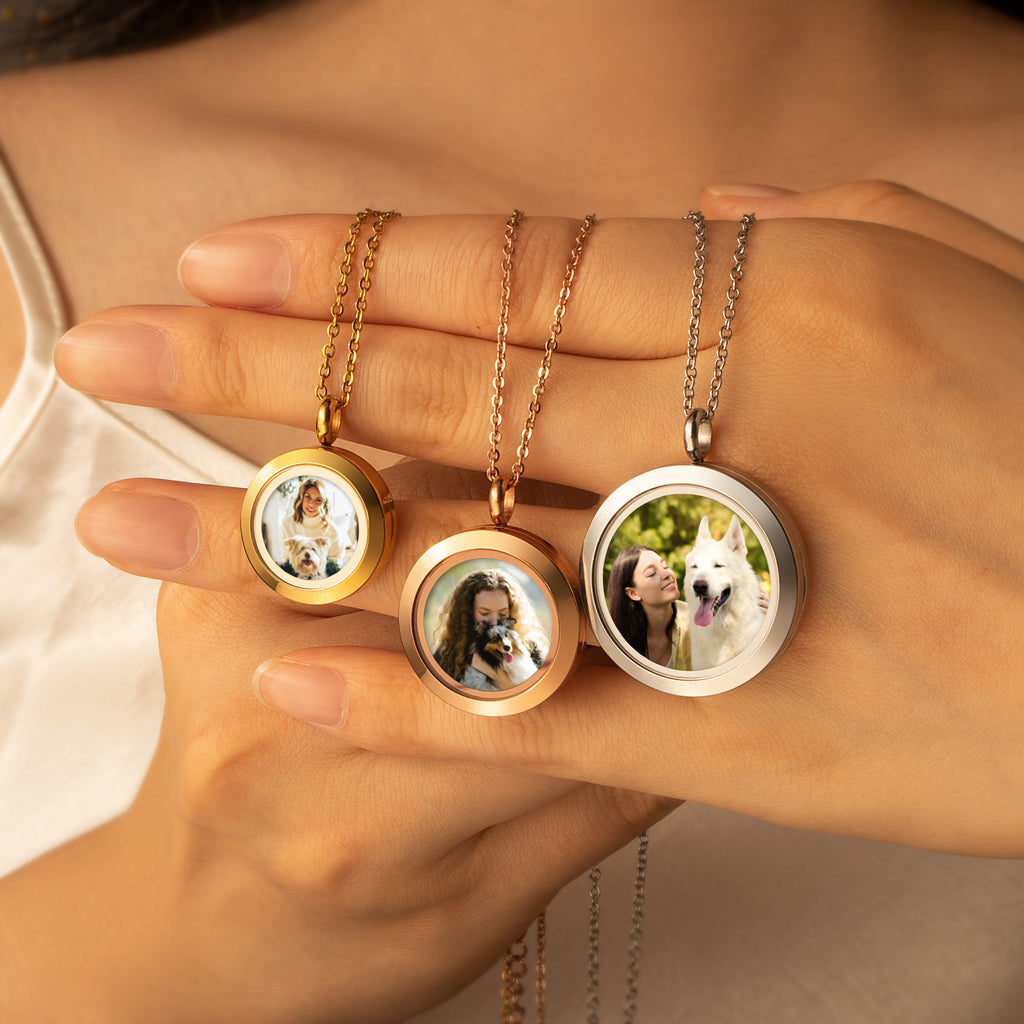 Glass Round Photo Locket Pet Necklace