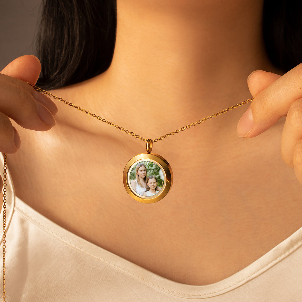 Glass Round Photo Locket Necklace