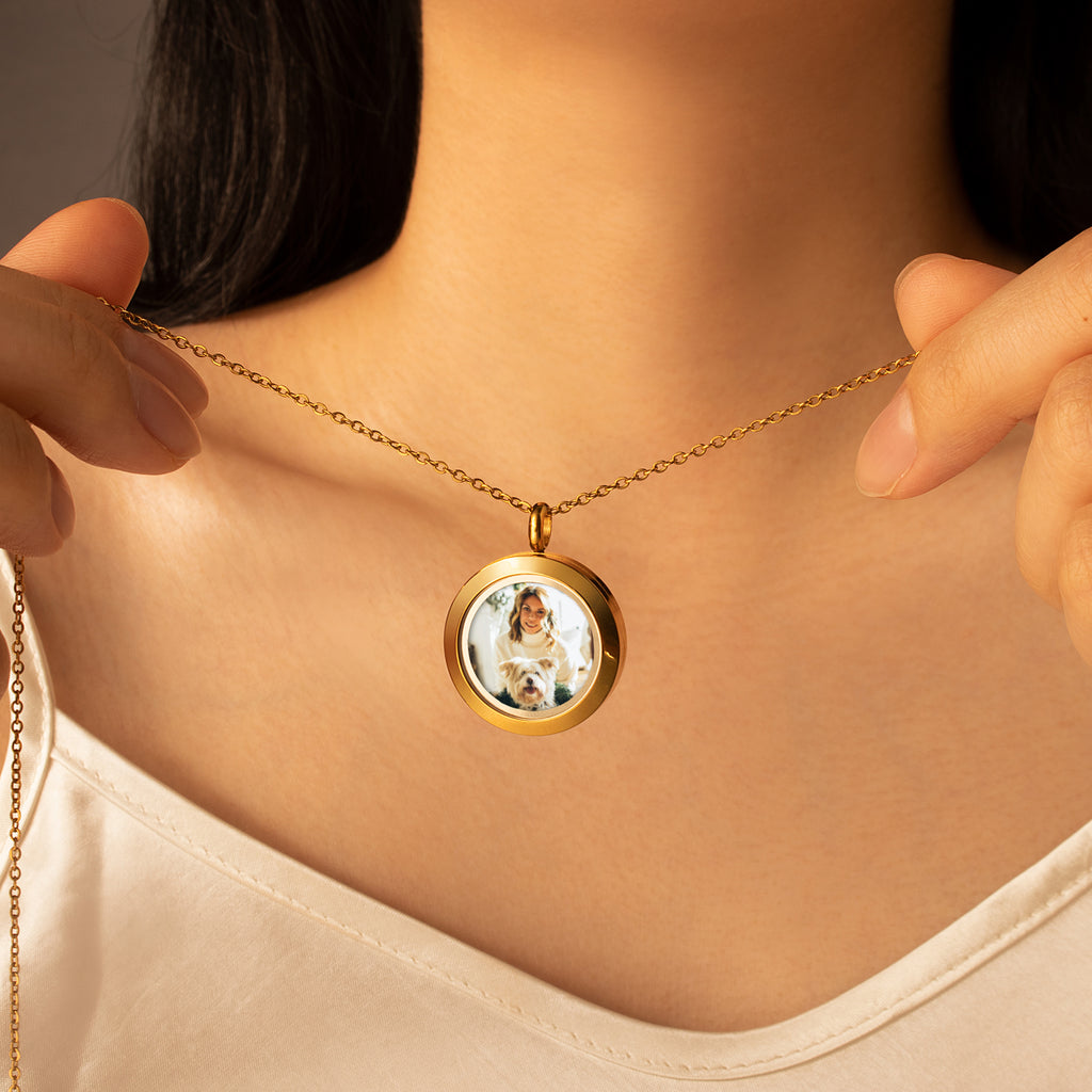 Glass Round Photo Locket Pet Necklace
