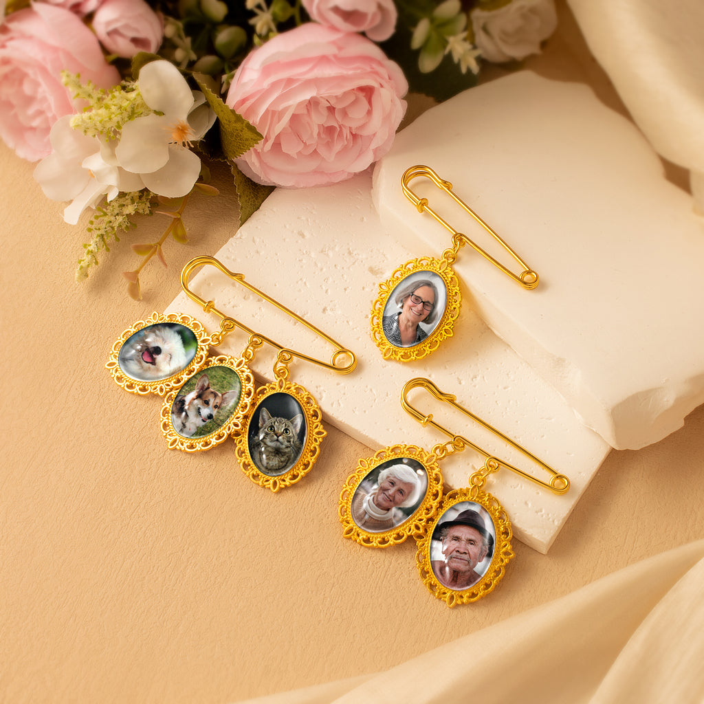 Horizontal Oval Pet Memorial Photo Brooch Pin