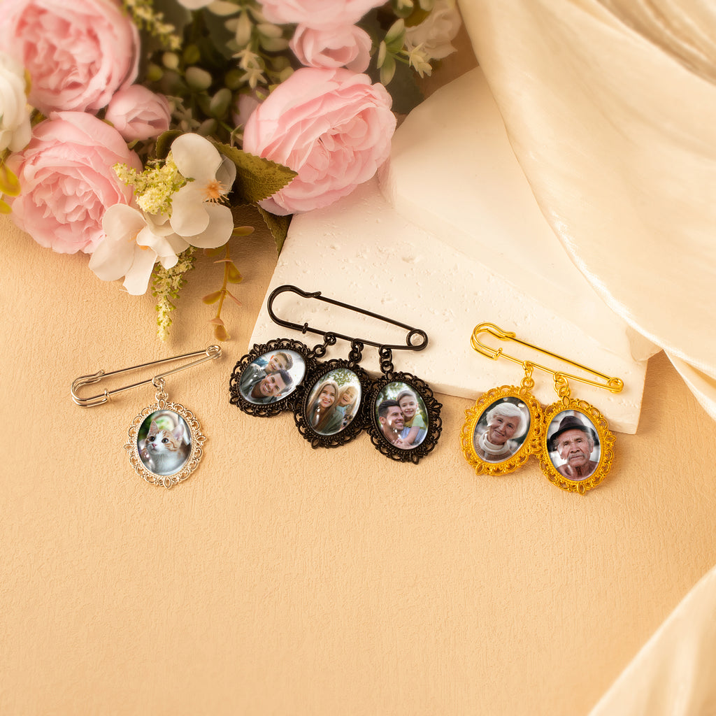 Horizontal Oval Pet Memorial Photo Brooch Pin