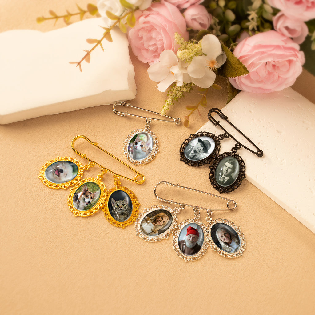 Horizontal Oval Pet Memorial Photo Brooch Pin