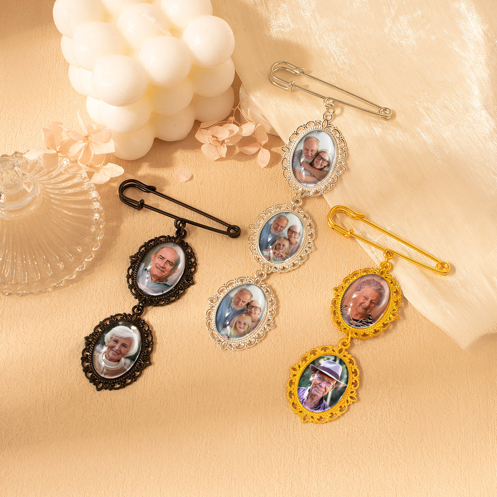 Vertical Oval Photo Brooch Pin