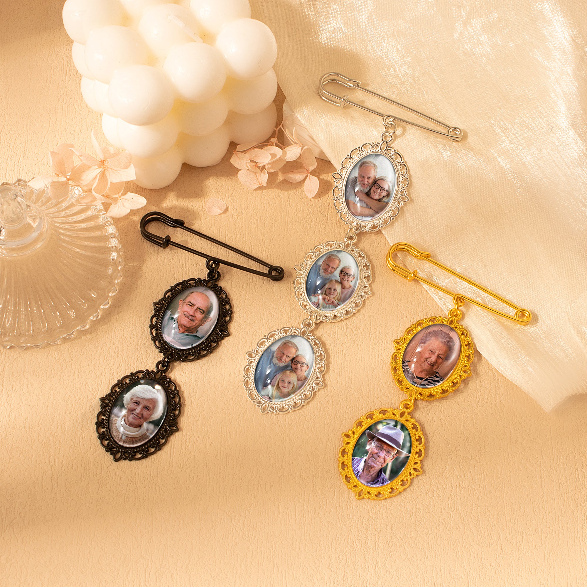 Vertical Oval Photo Brooch Pin