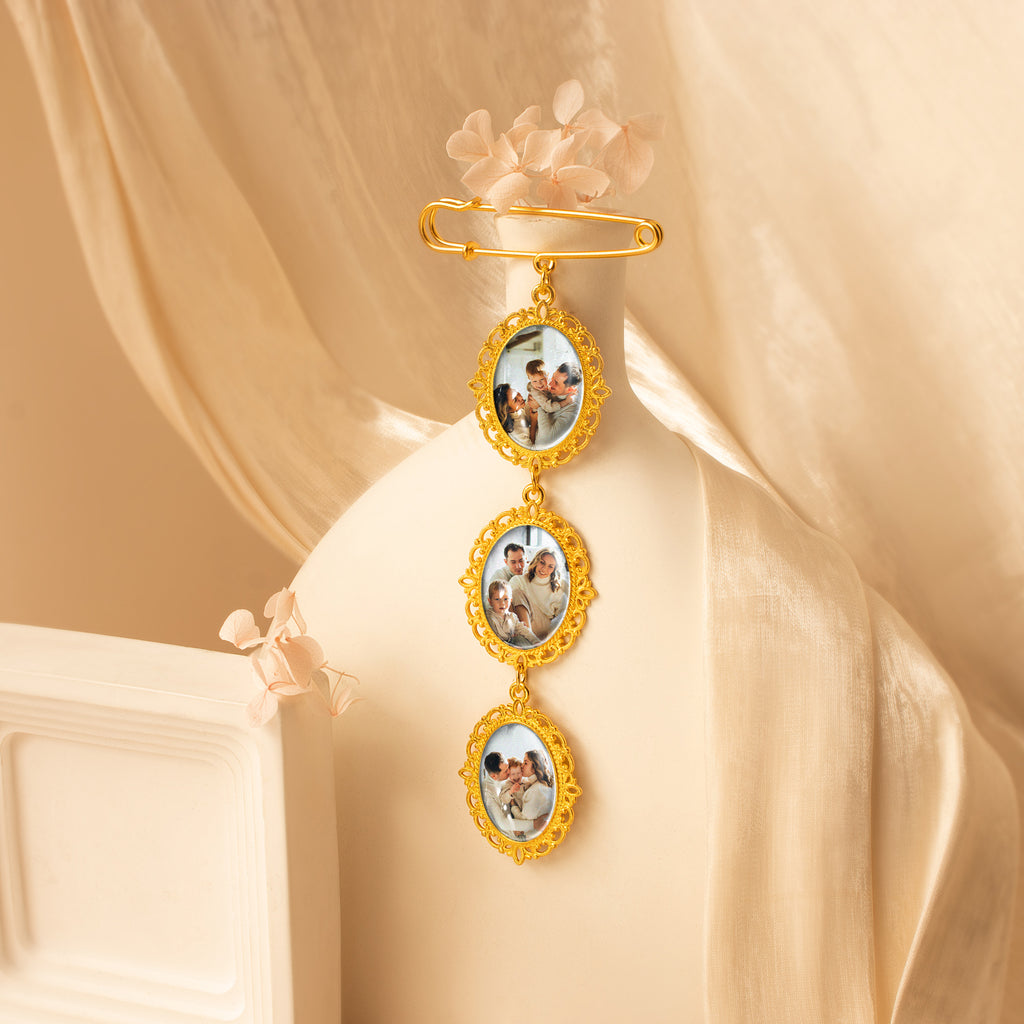 Vertical Wedding Oval Photo Brooch Pin