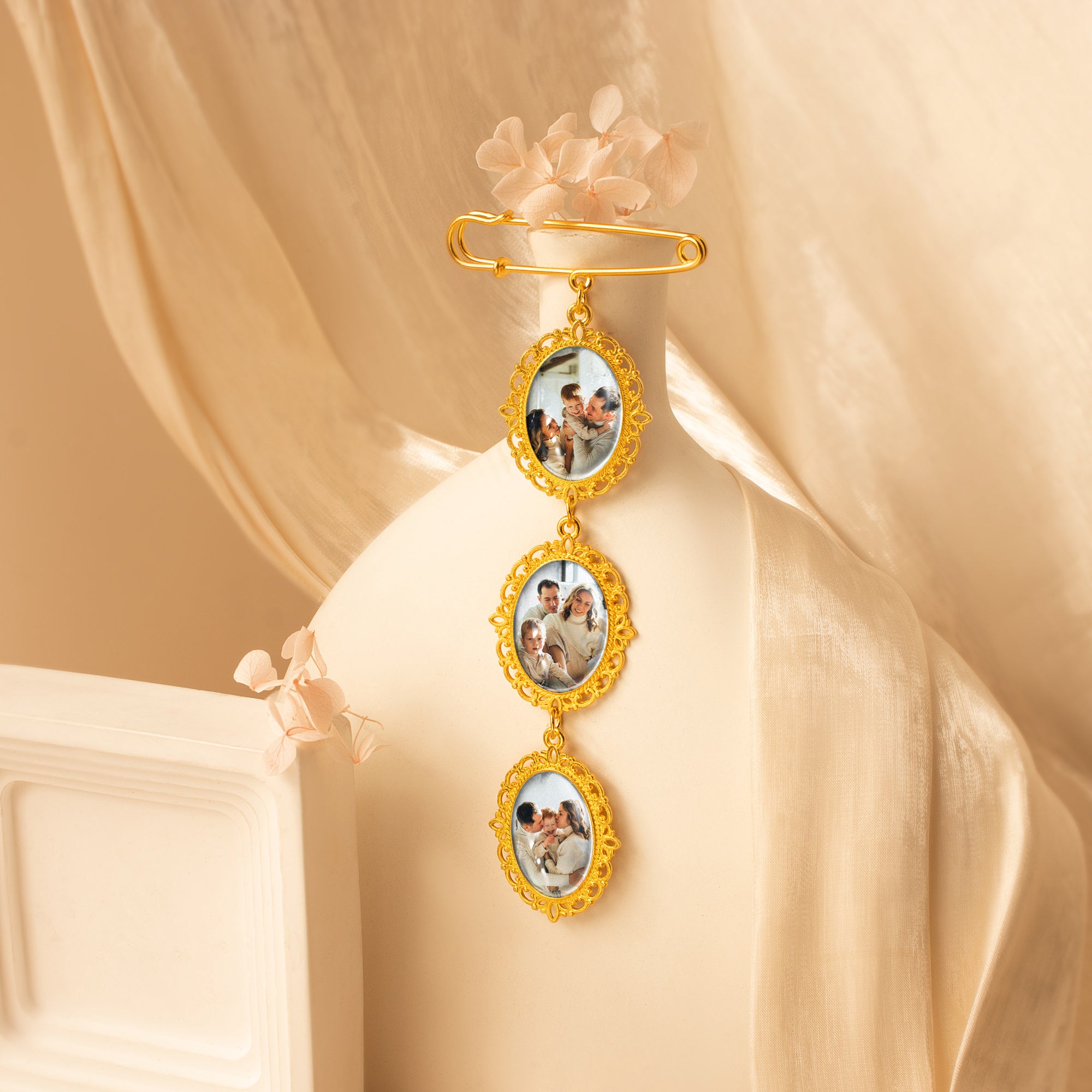 Vertical Wedding Oval Photo Brooch Pin