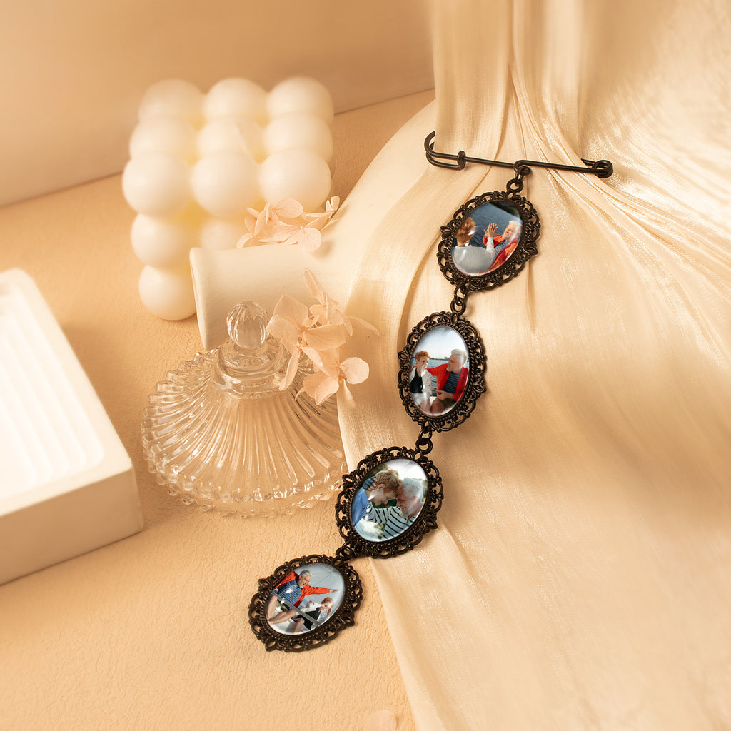 Vertical Oval Photo Brooch Pin