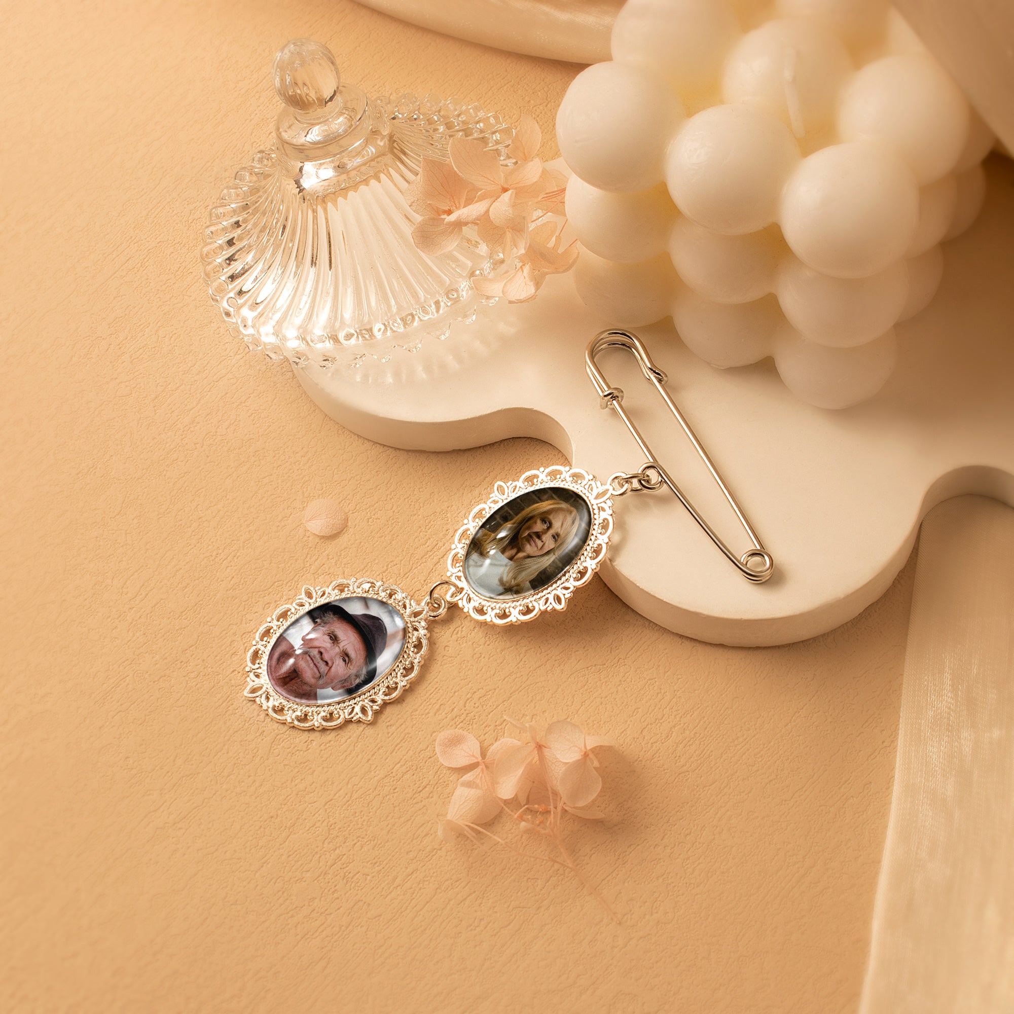 Vertical Oval Vintage Pet Memorial Photo Brooch Pin