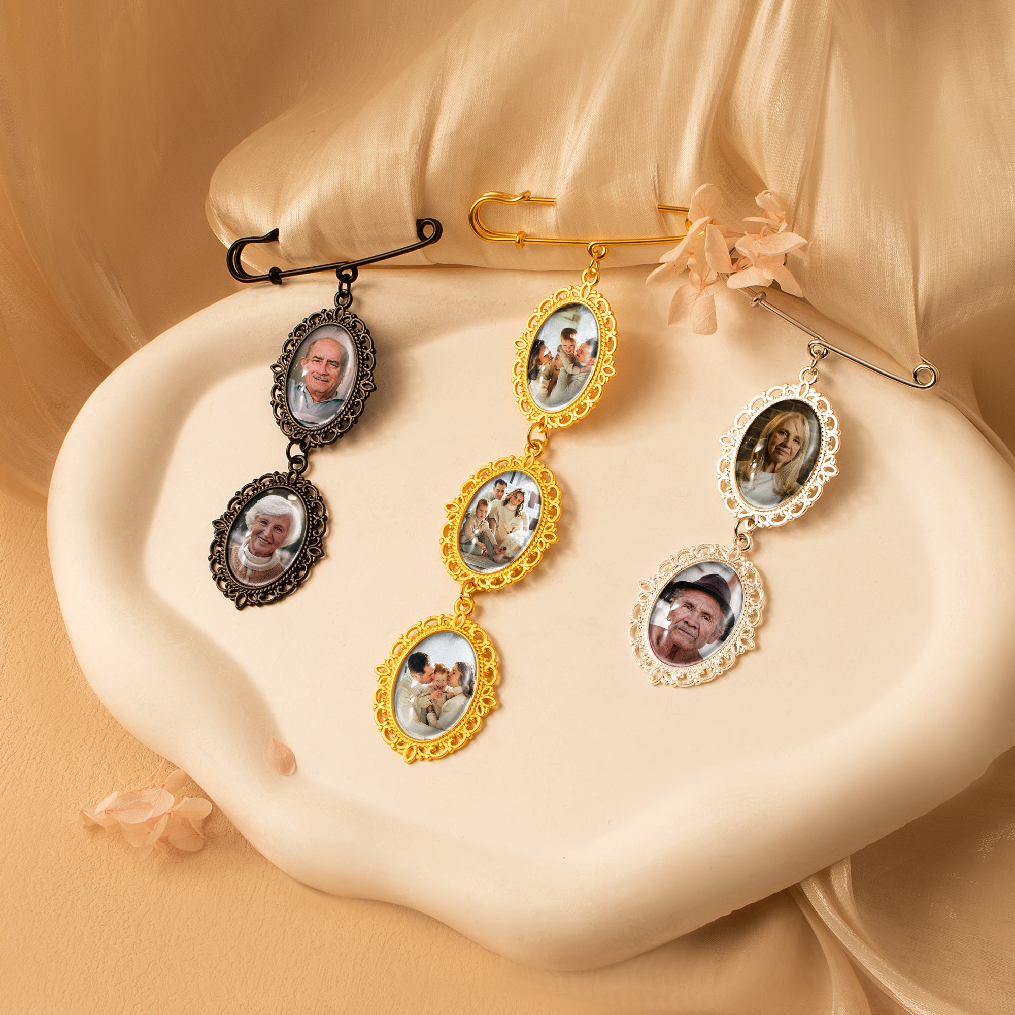 Vertical Oval Vintage Pet Memorial Photo Brooch Pin