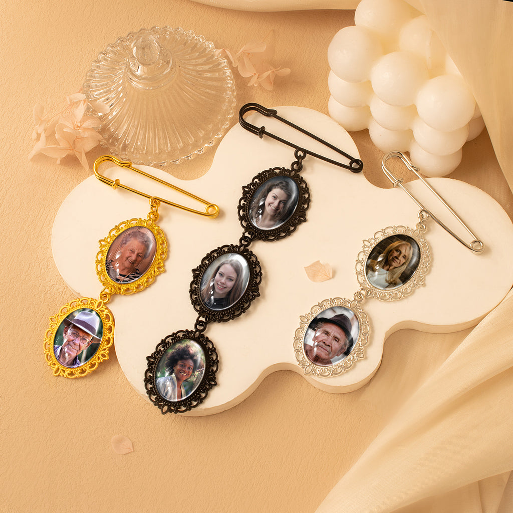 Vertical Oval Vintage Pet Memorial Photo Brooch Pin