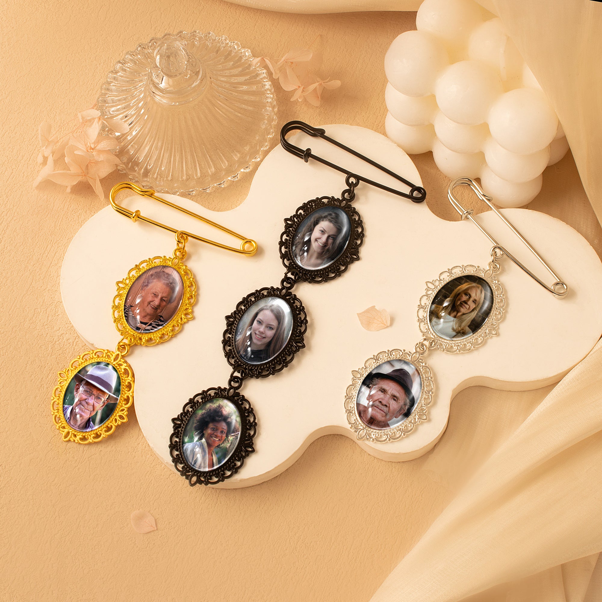 Vertical Oval Vintage Pet Memorial Photo Brooch Pin