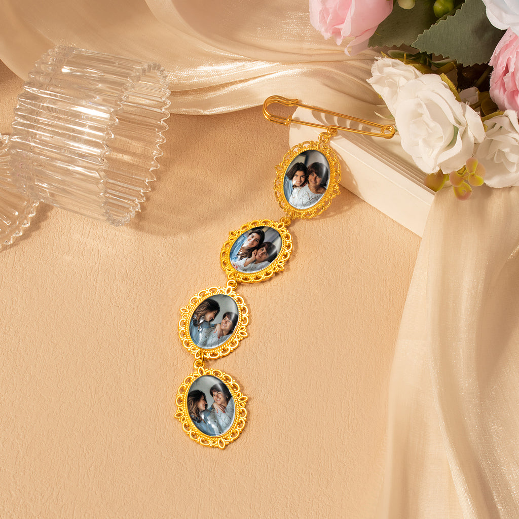 Vertical Oval Photo Brooch Pin