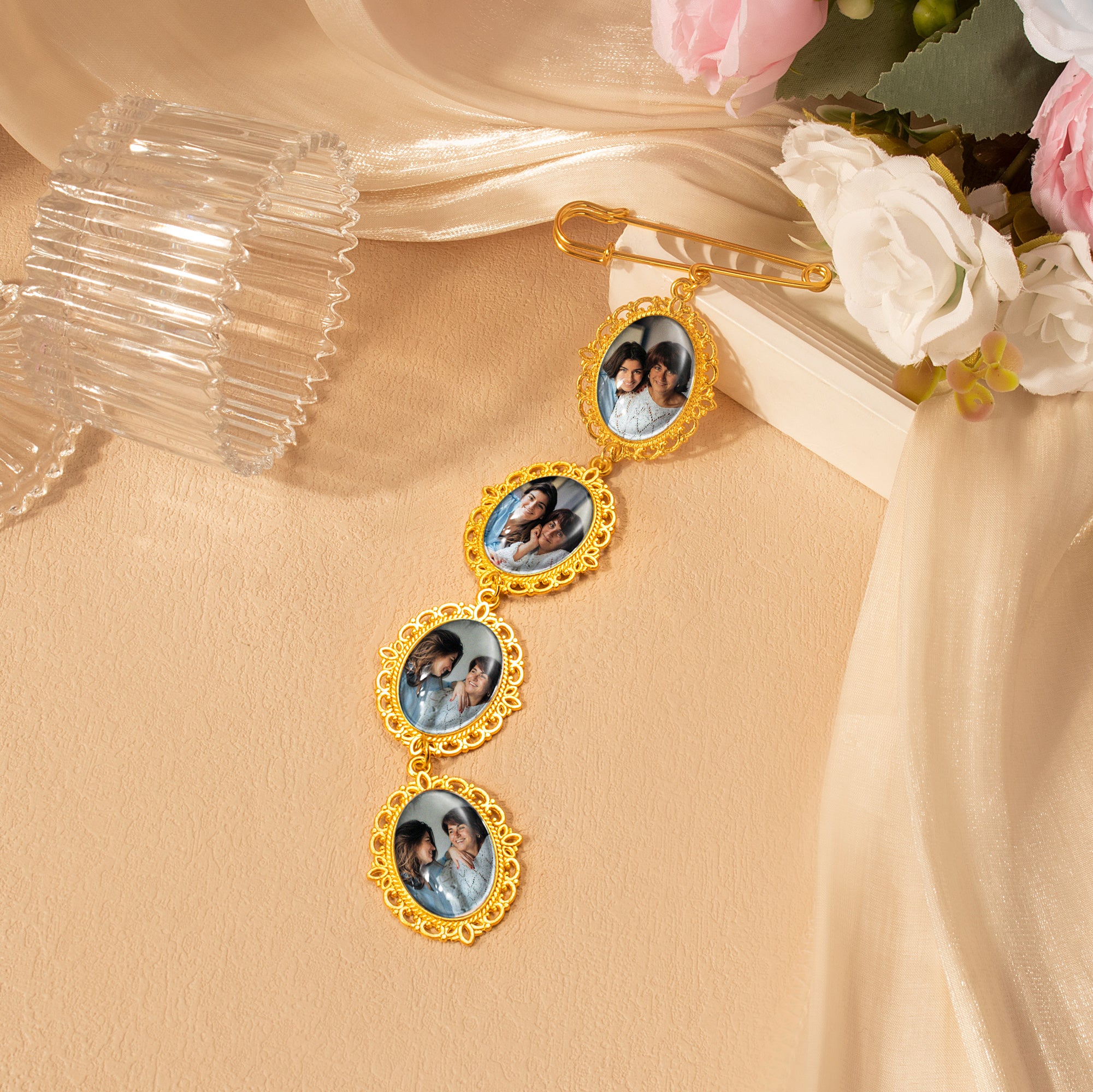 Vertical Oval Vintage Pet Memorial Photo Brooch Pin