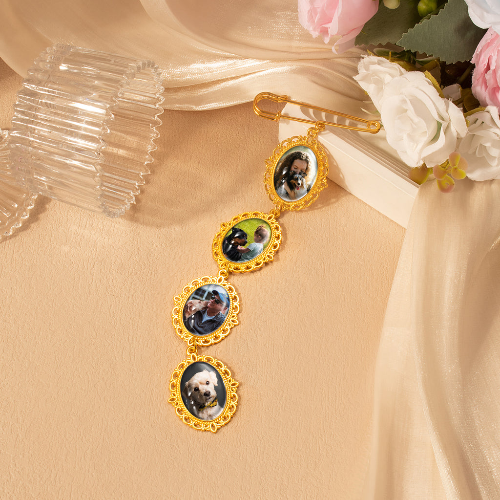 Vertical Pet Memorial Oval Photo Brooch Pin