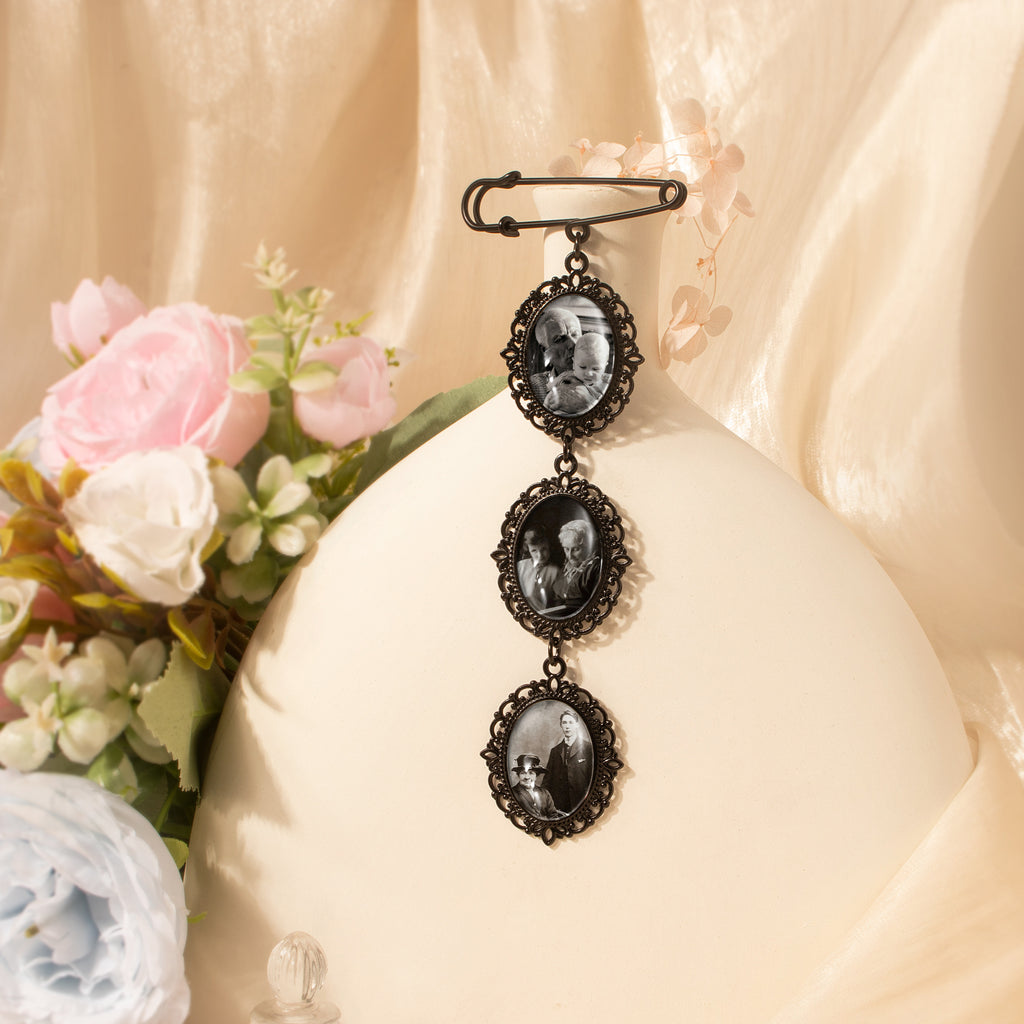 Vertical Oval Vintage Wedding Photo Brooch Pin