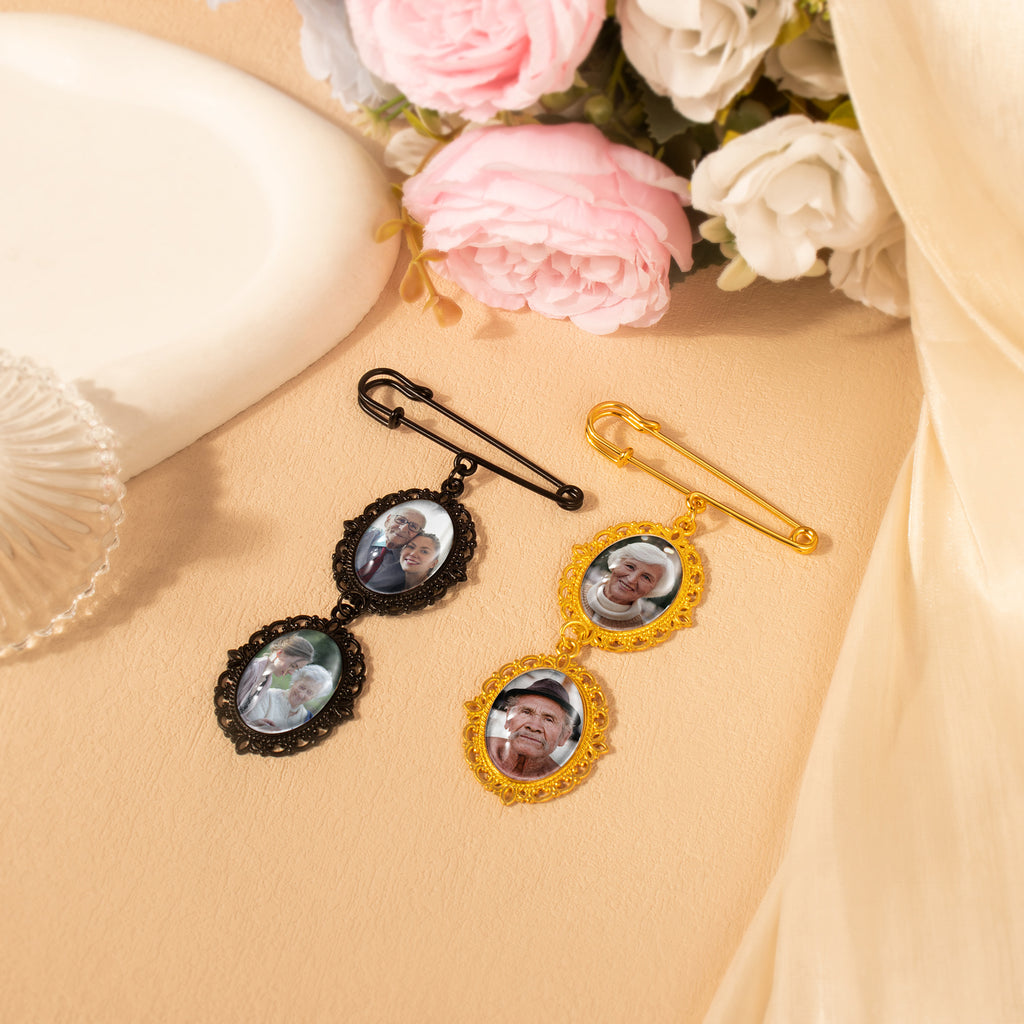 Vertical Oval Vintage Wedding Photo Brooch Pin