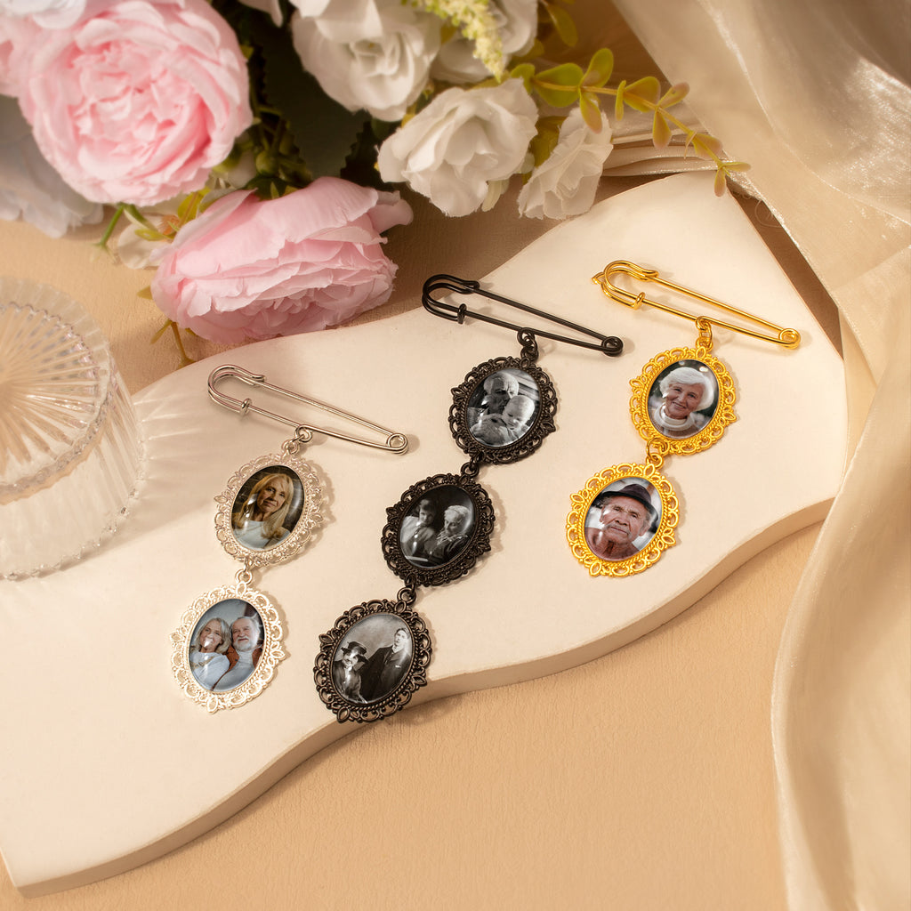 Vertical Oval Vintage Wedding Photo Brooch Pin