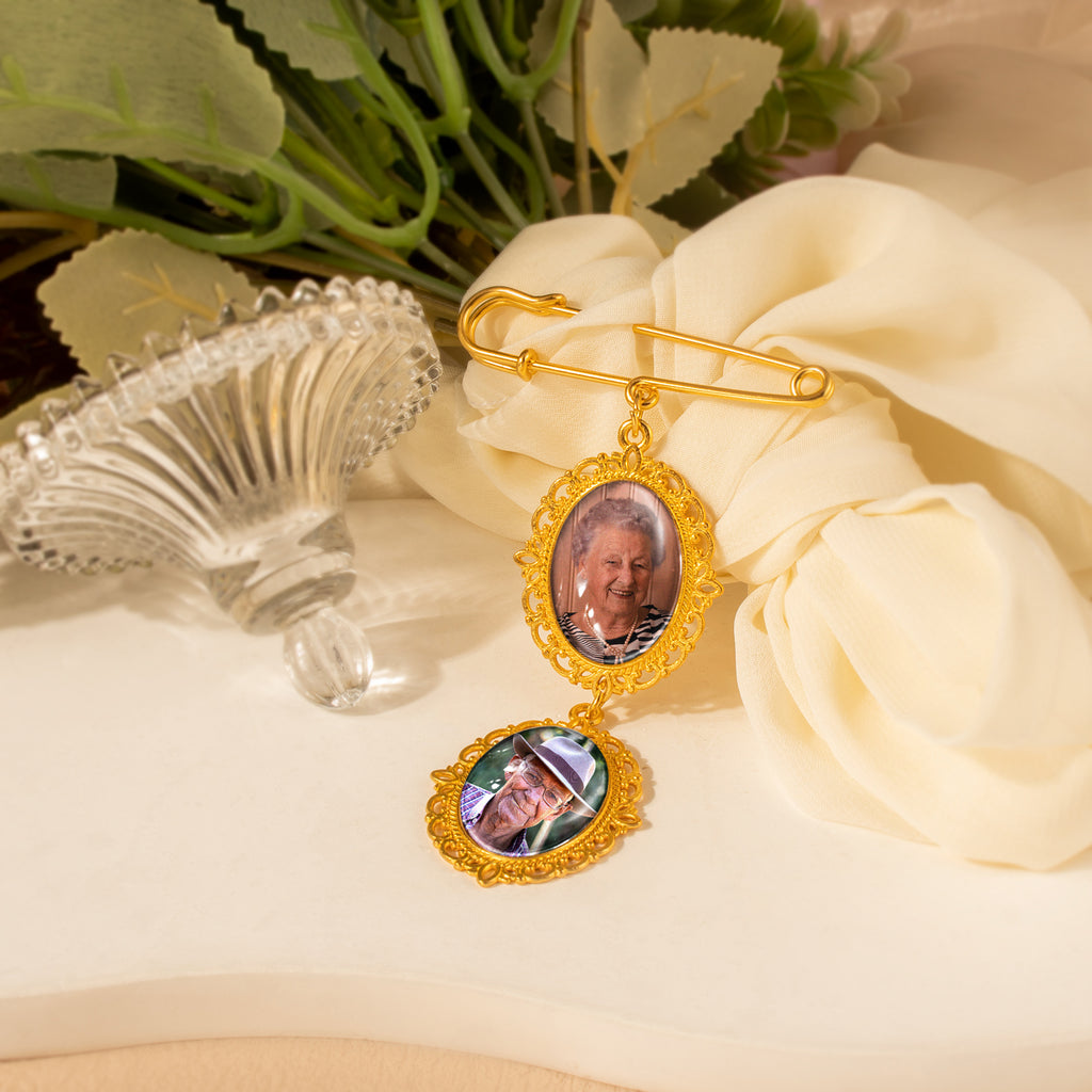 Vertical Oval Vintage Pet Memorial Photo Brooch Pin