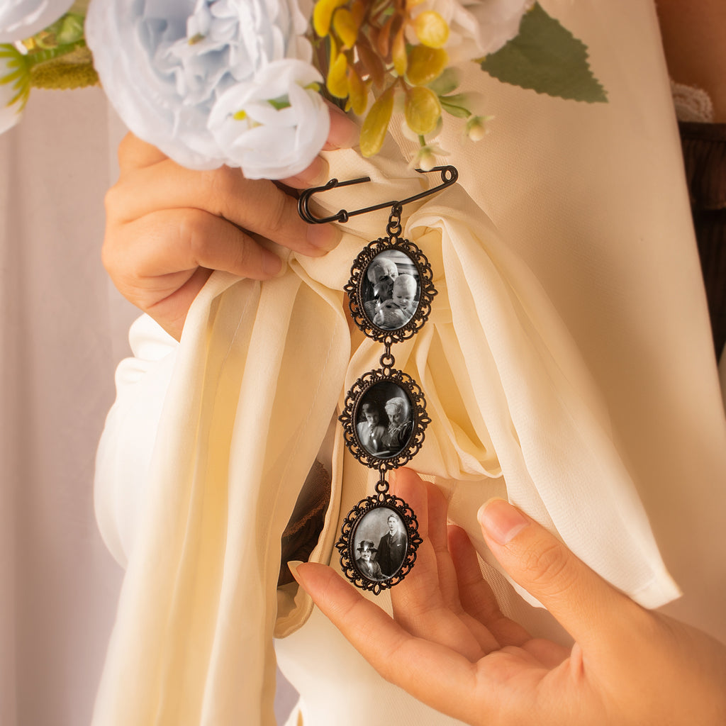Vertical Oval Vintage Wedding Photo Brooch Pin
