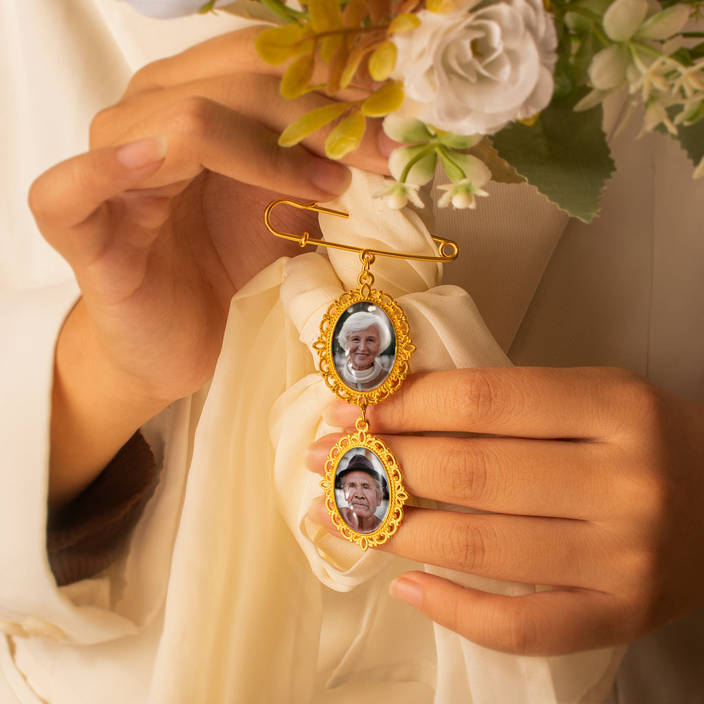 Vertical Oval Vintage Wedding Photo Brooch Pin