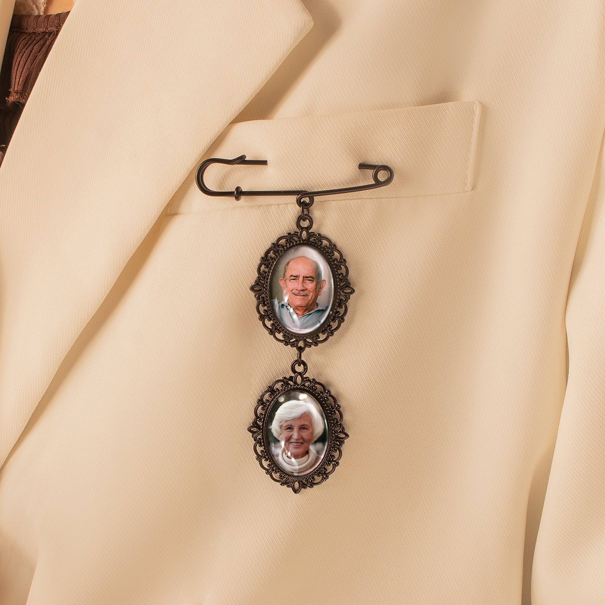 Vertical Oval Vintage Pet Memorial Photo Brooch Pin