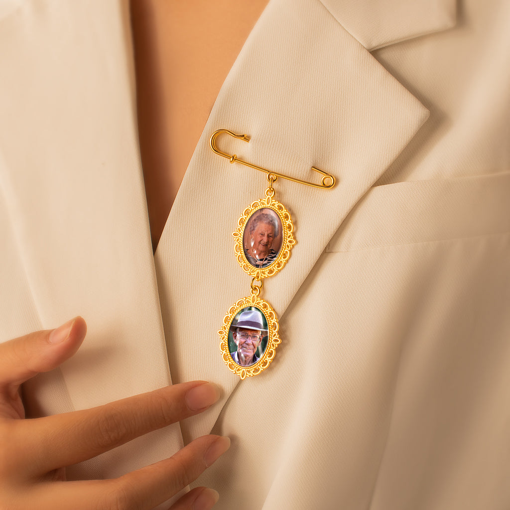 Vertical Oval Photo Brooch Pin