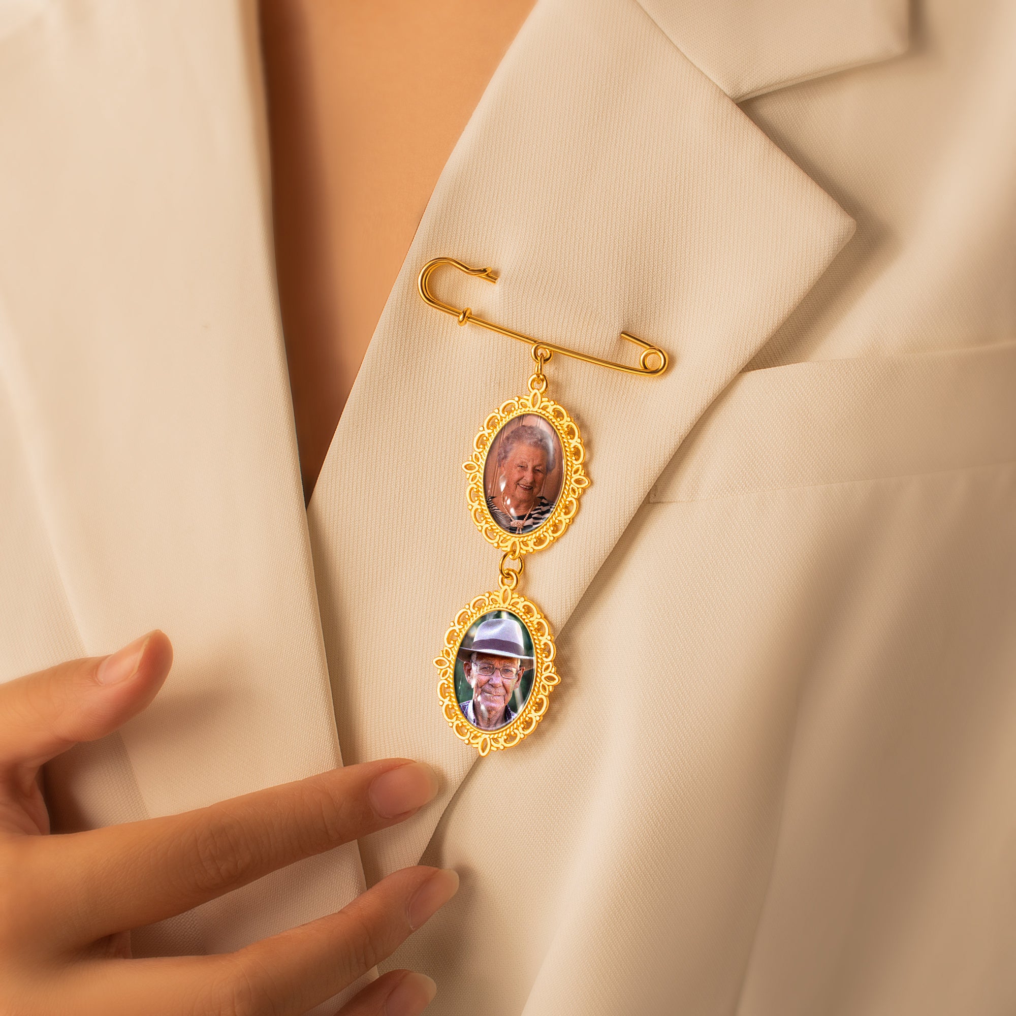 Vertical Oval Photo Brooch Pin