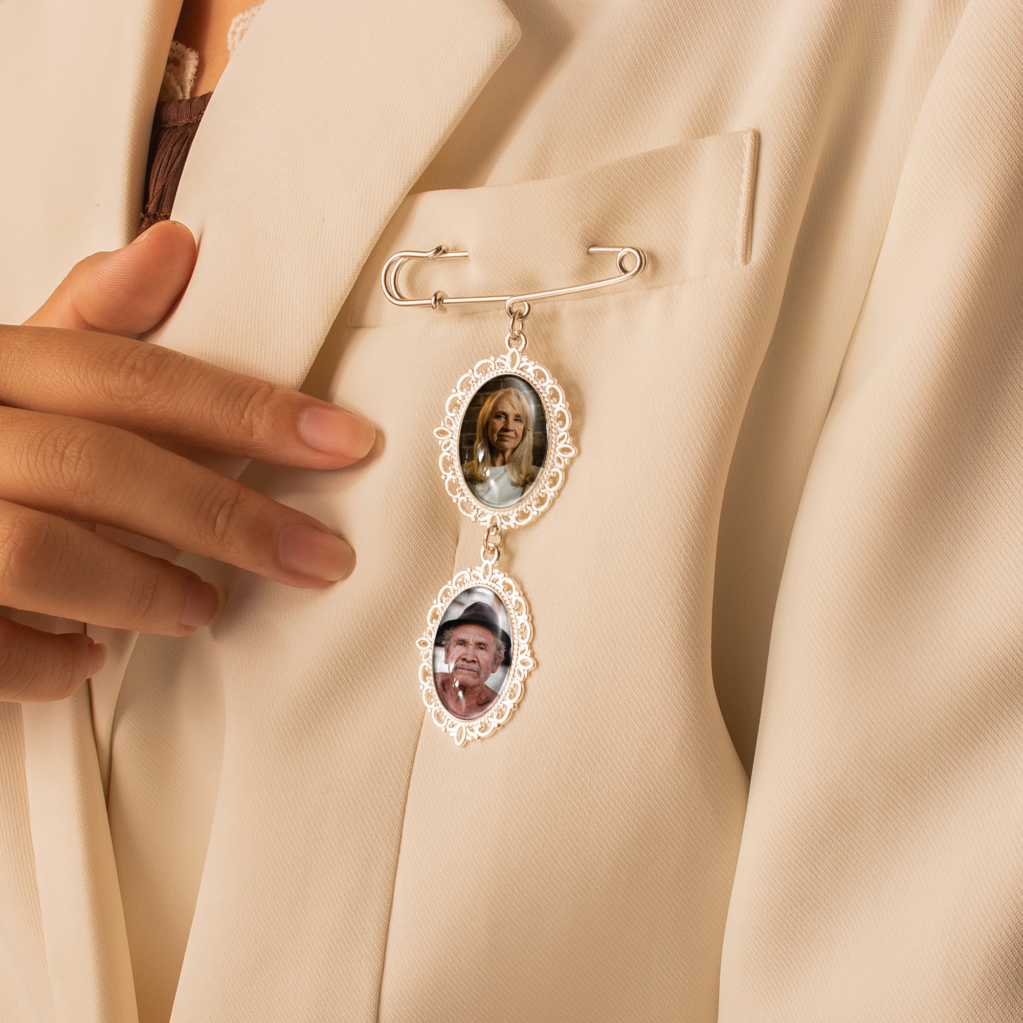 Vertical Oval Vintage Pet Memorial Photo Brooch Pin