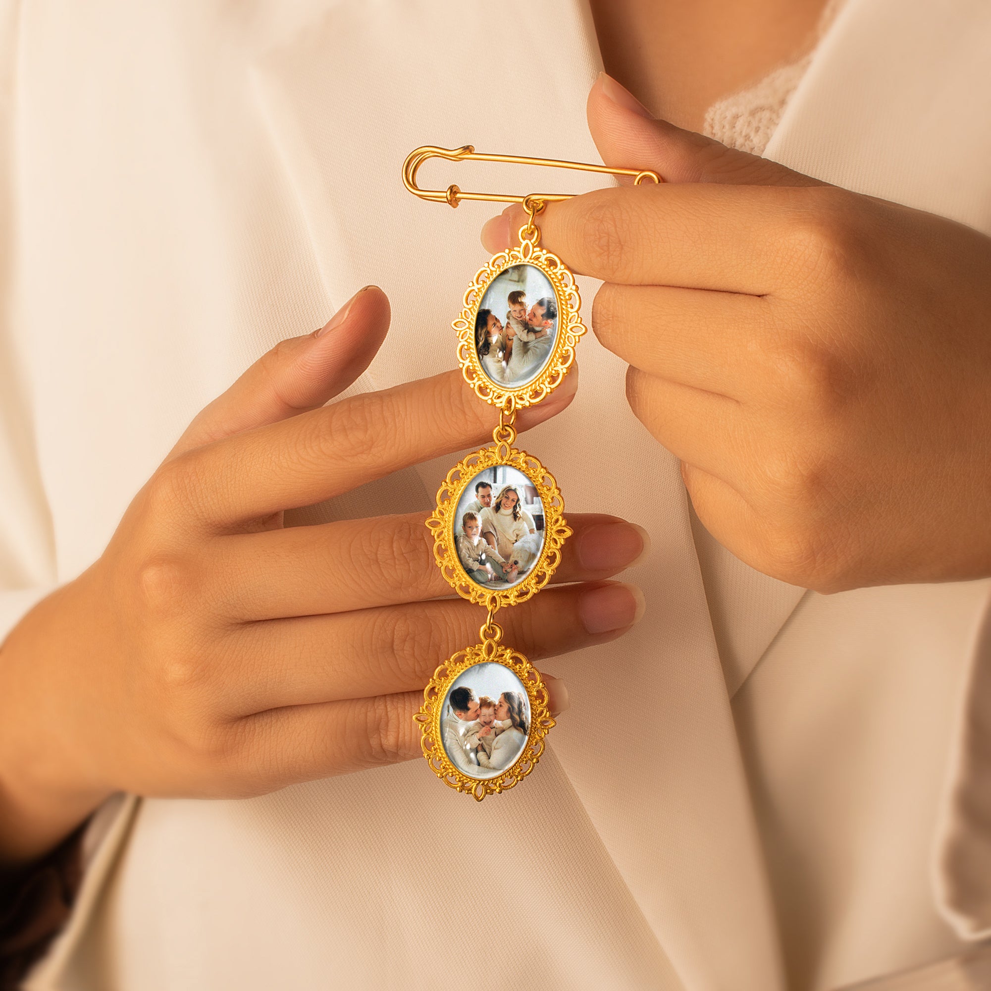 Vertical Oval Photo Brooch Pin