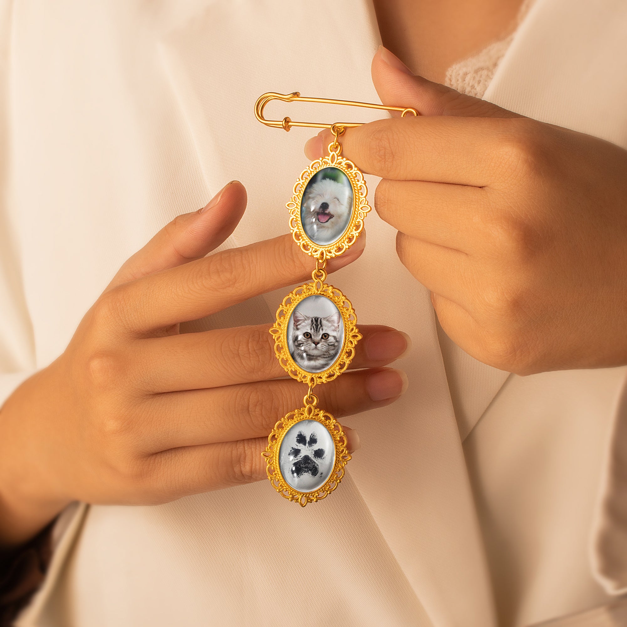 Vertical Pet Memorial Oval Photo Brooch Pin