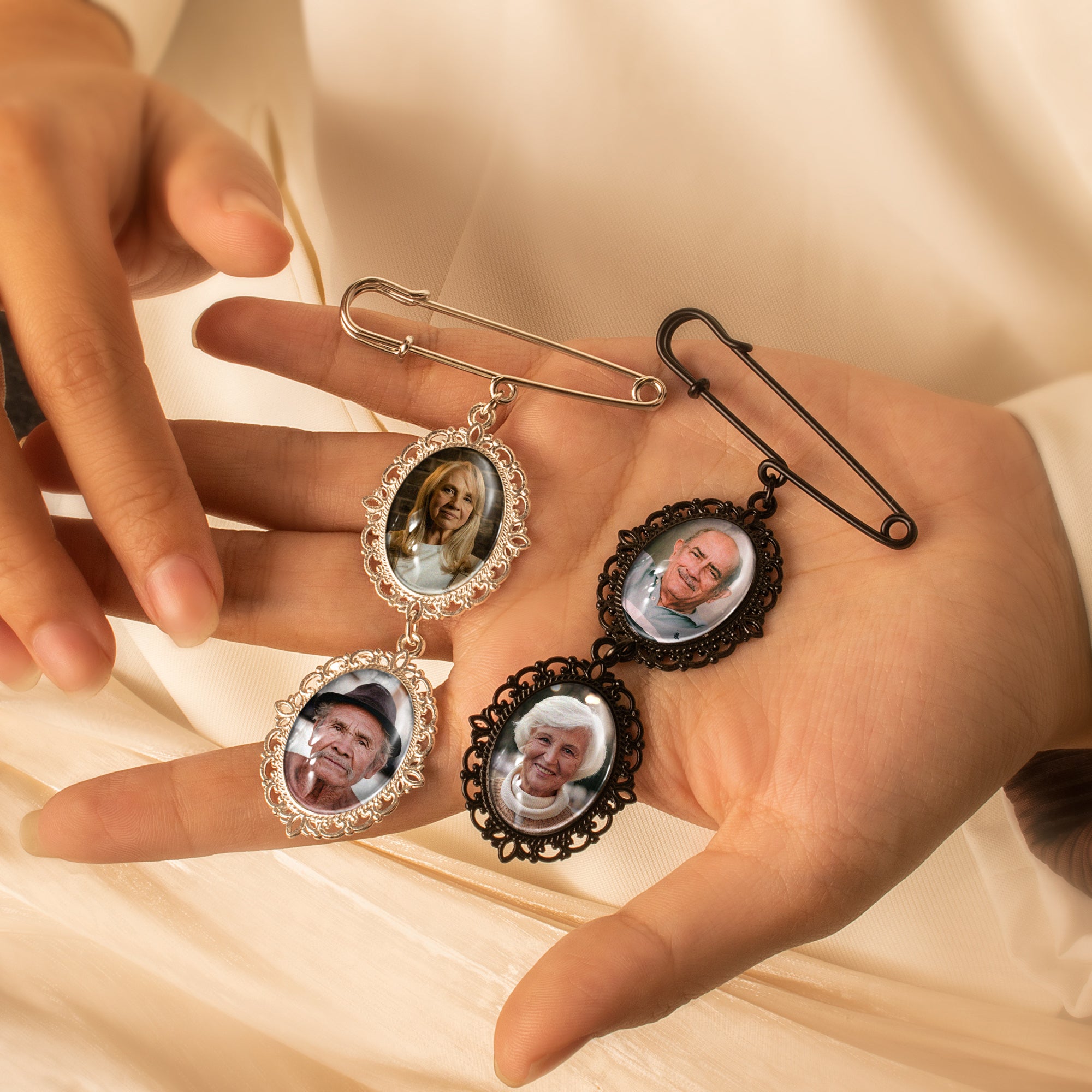 Vertical Oval Vintage Pet Memorial Photo Brooch Pin